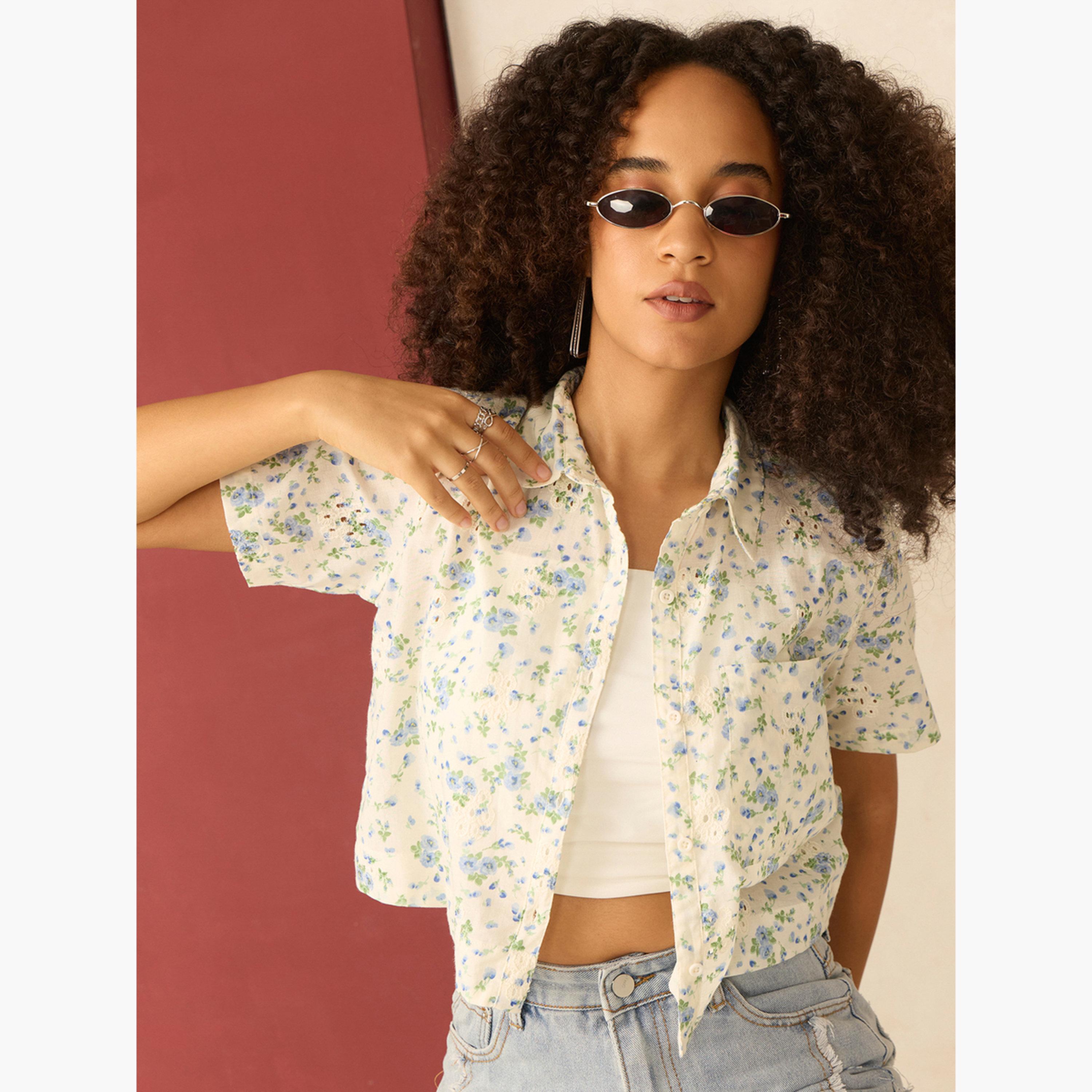 أوتزيدر × ستايلي - قميص قصير بطبعة زهور بيضاء-women-clothing-shirtsandblouses-shirts-image-3