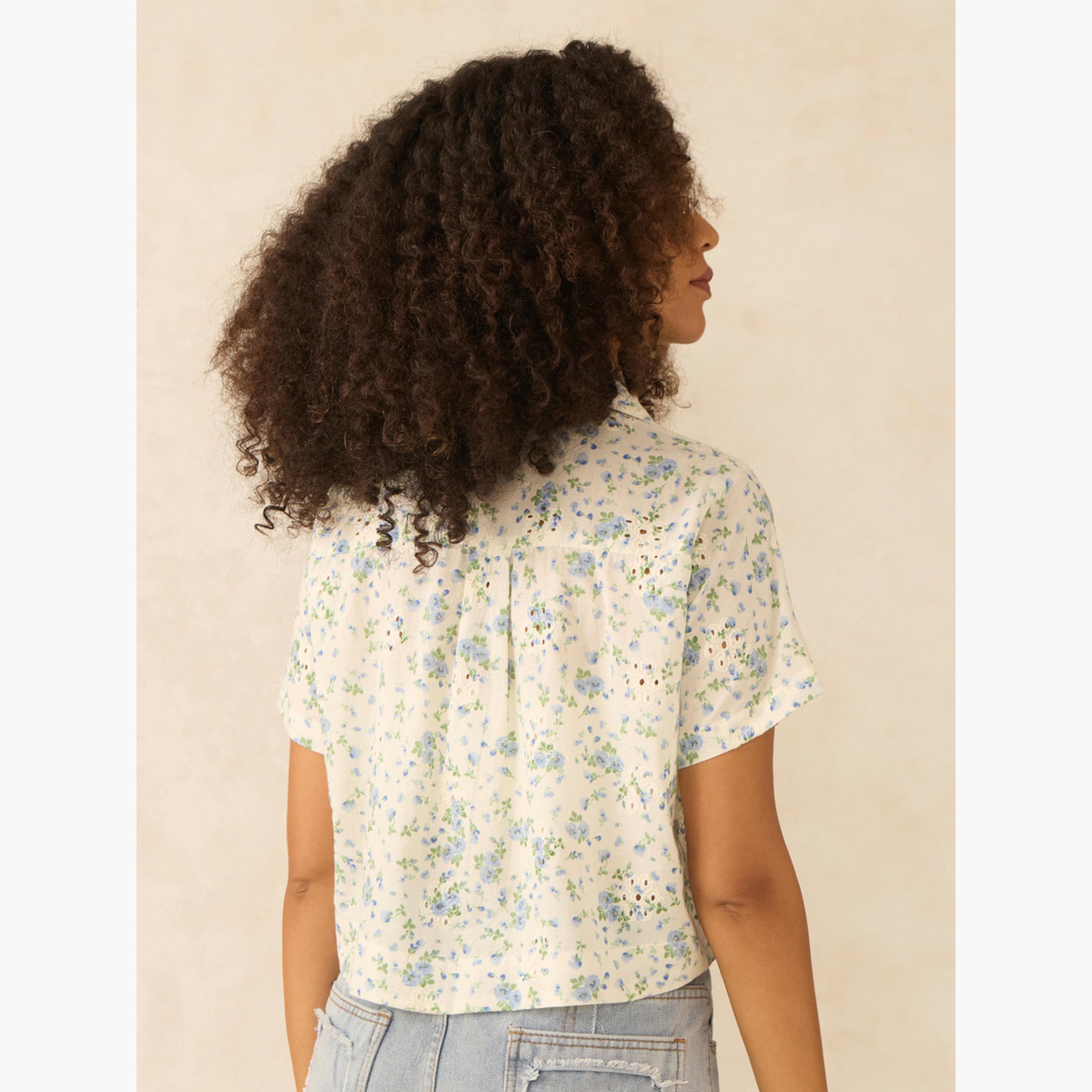 Outzidr X Styli White Floral Priint Crop Shirt-women-clothing-shirtsandblouses-shirts-image-5