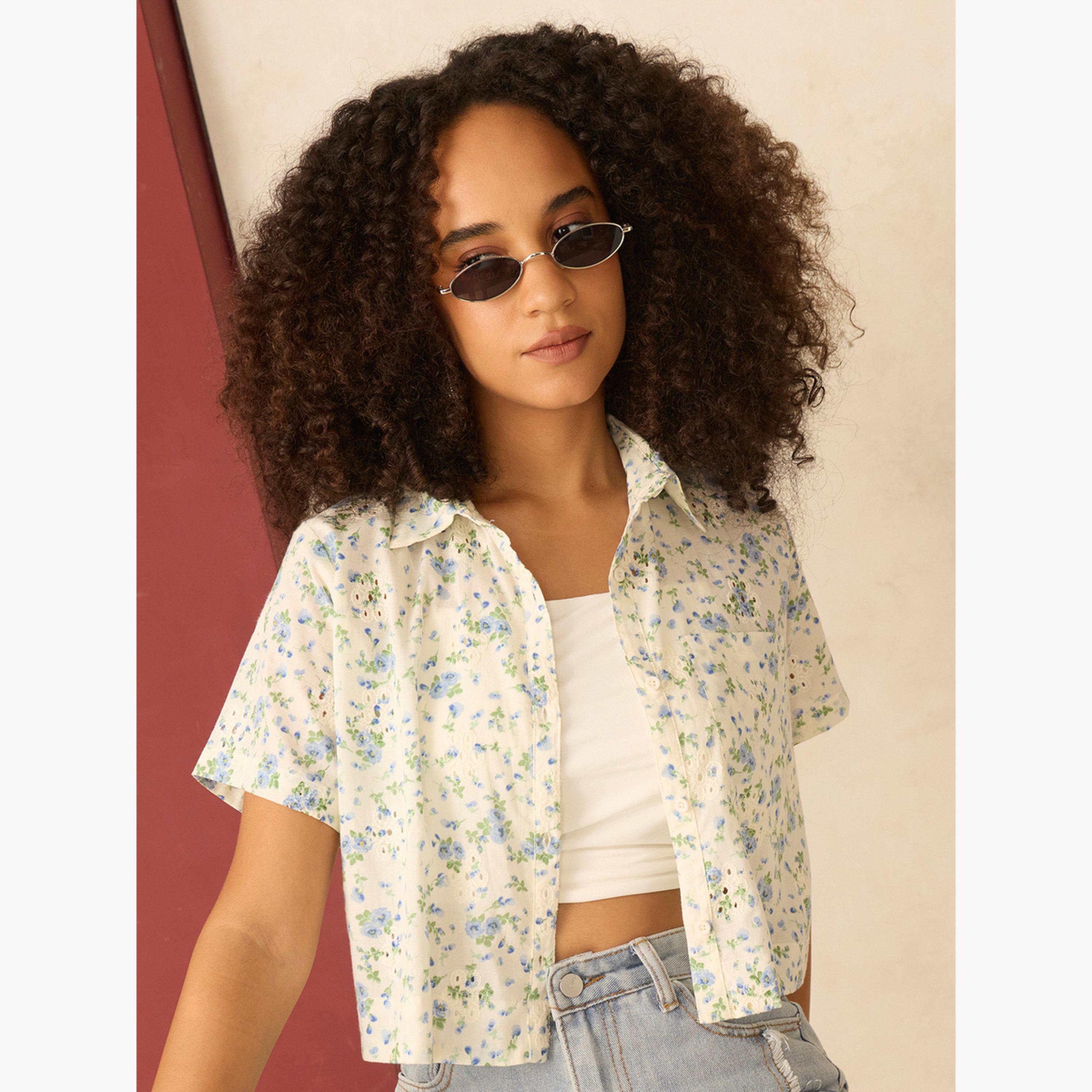 أوتزيدر × ستايلي - قميص قصير بطبعة زهور بيضاء-women-clothing-shirtsandblouses-shirts-image-6