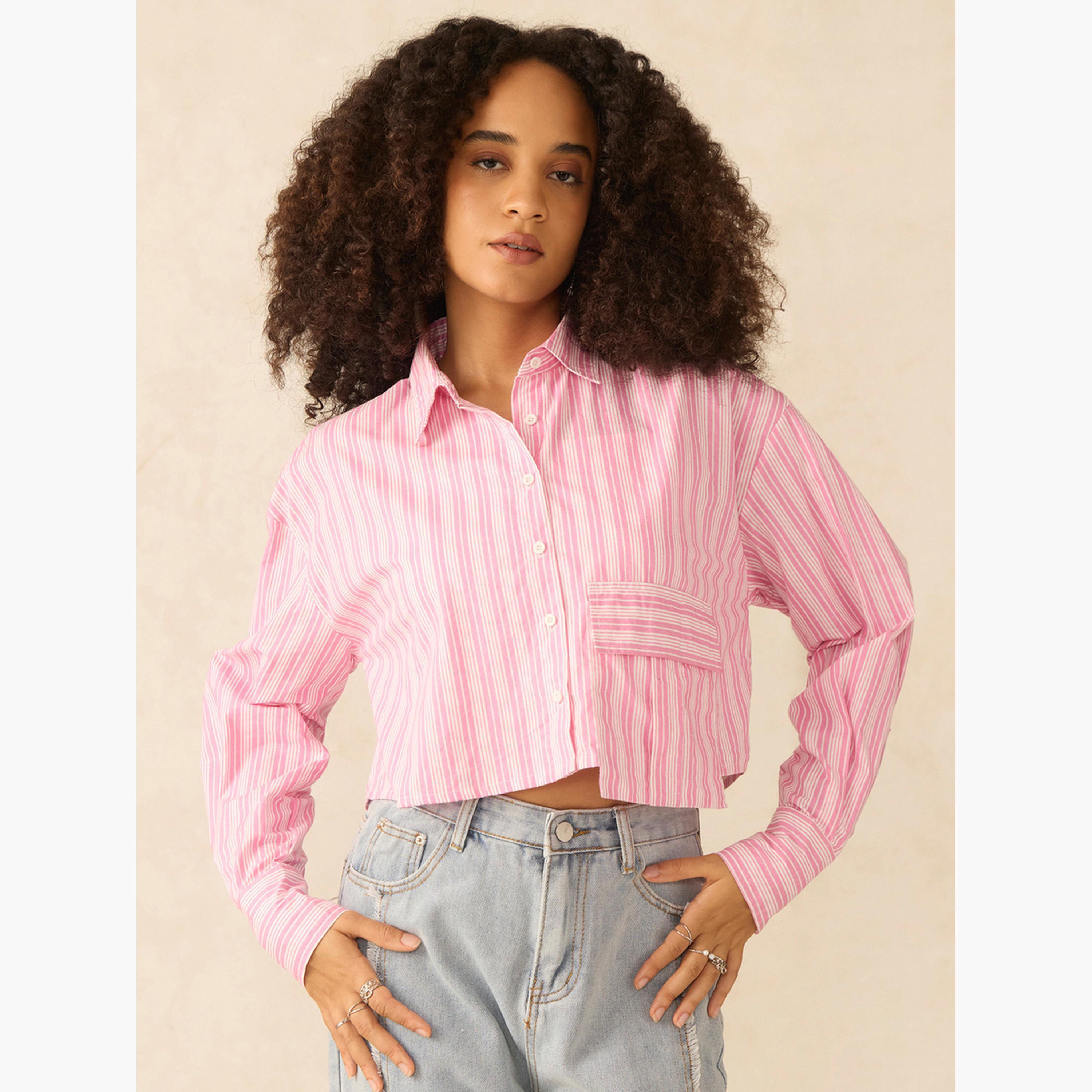 أوتزيدر × ستايلي - قميص وردي قصير بجيوب كبيرة-women-clothing-shirtsandblouses-shirts-image-1
