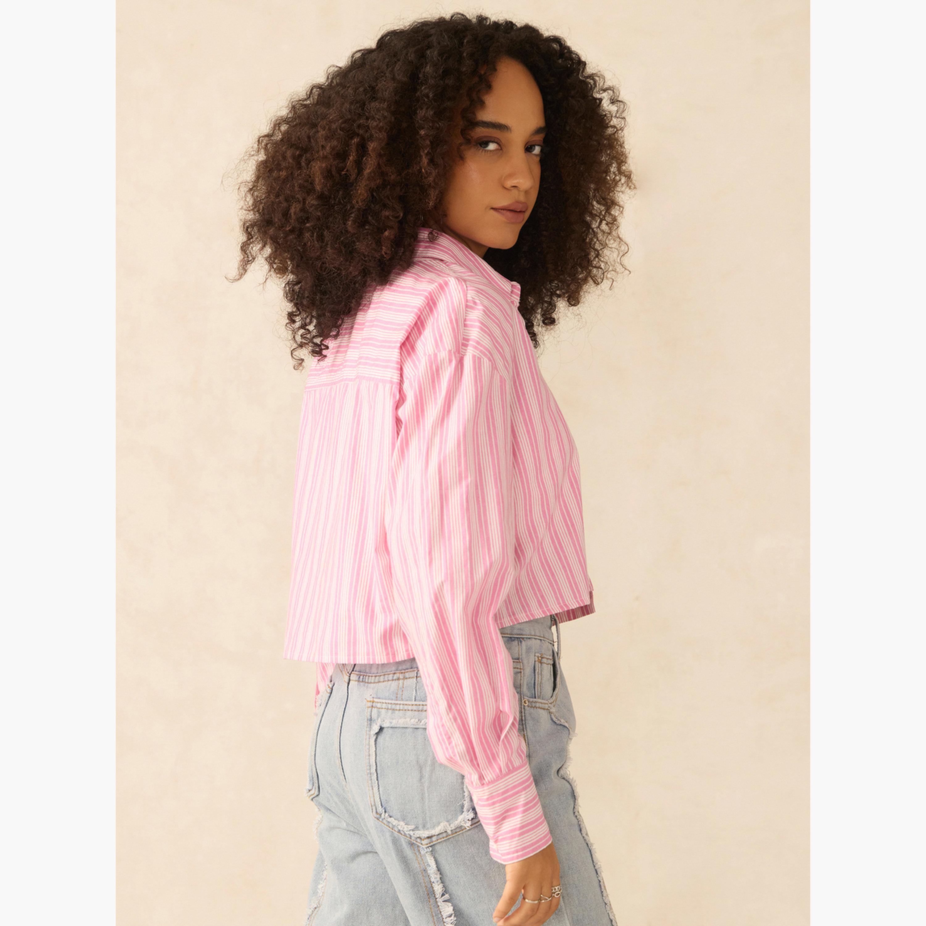 أوتزيدر × ستايلي - قميص وردي قصير بجيوب كبيرة-women-clothing-shirtsandblouses-shirts-image-3