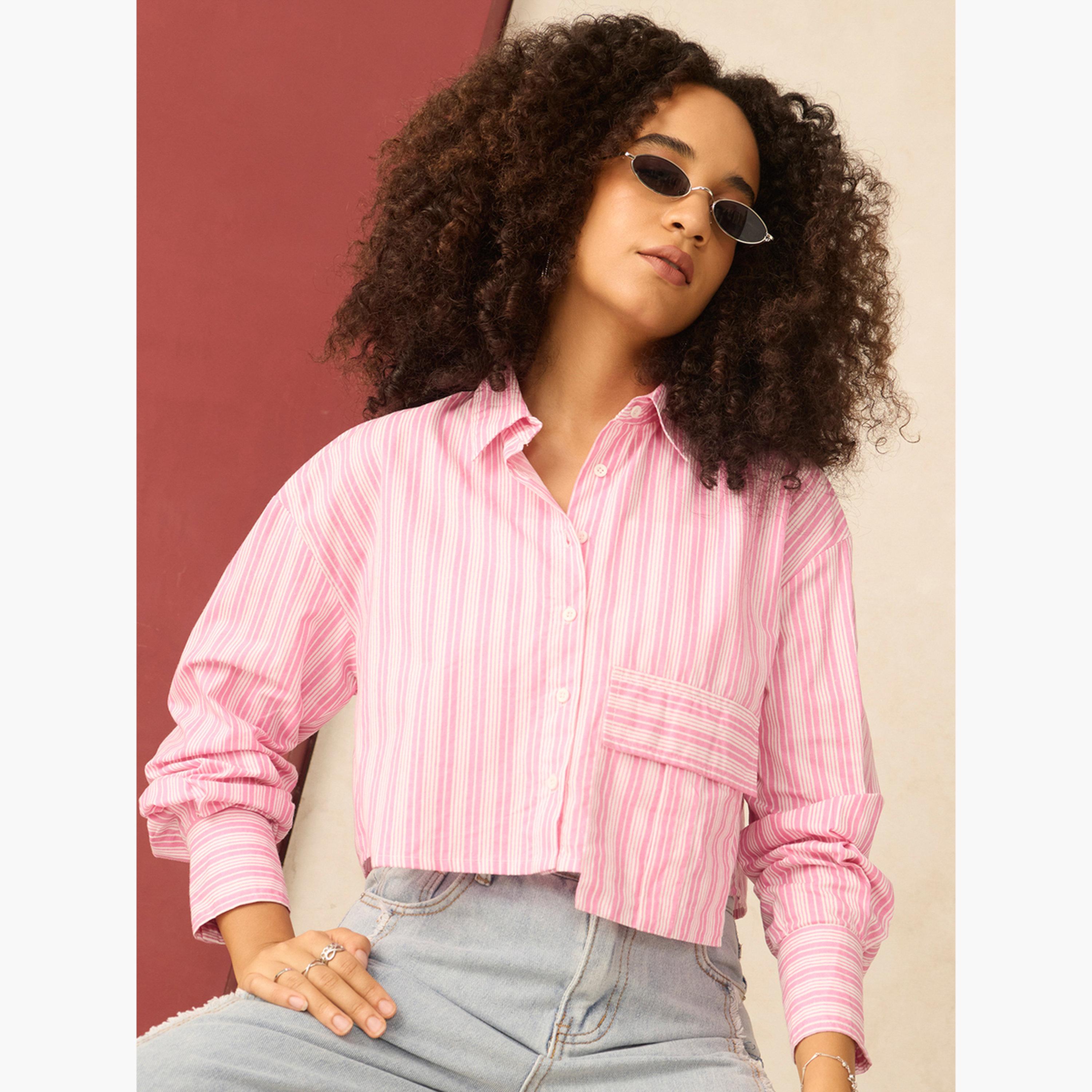 أوتزيدر × ستايلي - قميص وردي قصير بجيوب كبيرة-women-clothing-shirtsandblouses-shirts-image-4