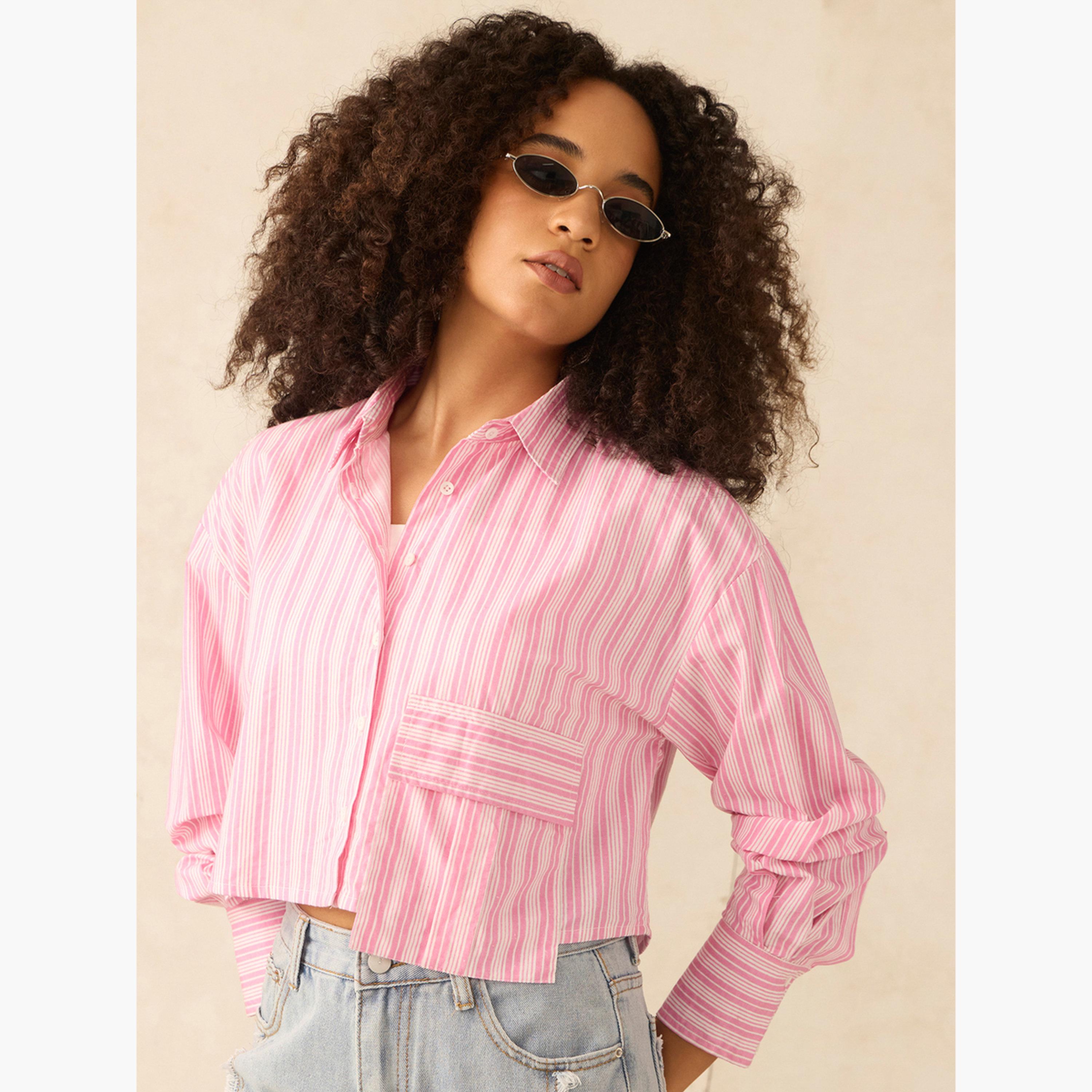 أوتزيدر × ستايلي - قميص وردي قصير بجيوب كبيرة-women-clothing-shirtsandblouses-shirts-image-6