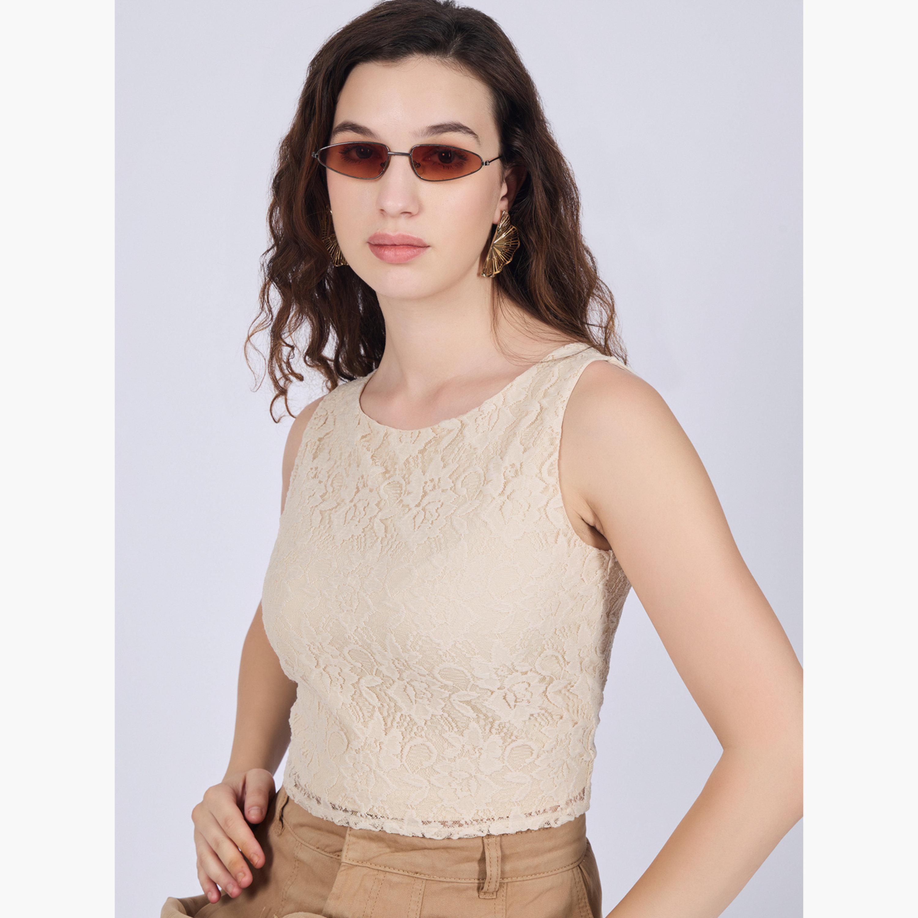 Outzidr X Styli Beige Fitted Lace Top-women-clothing-shirtsandblouses-blouses-image-3