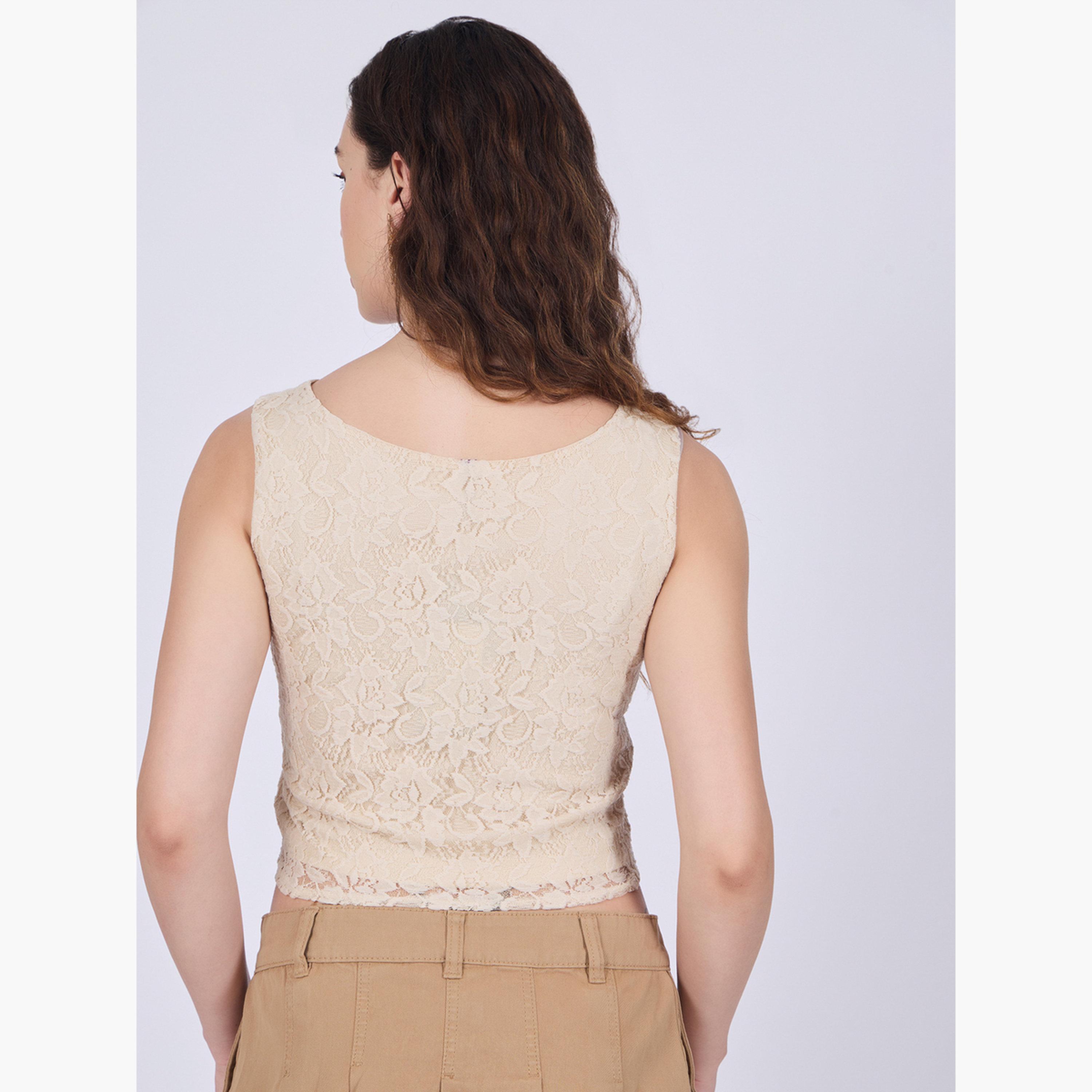 Outzidr X Styli Beige Fitted Lace Top-women-clothing-shirtsandblouses-blouses-image-6
