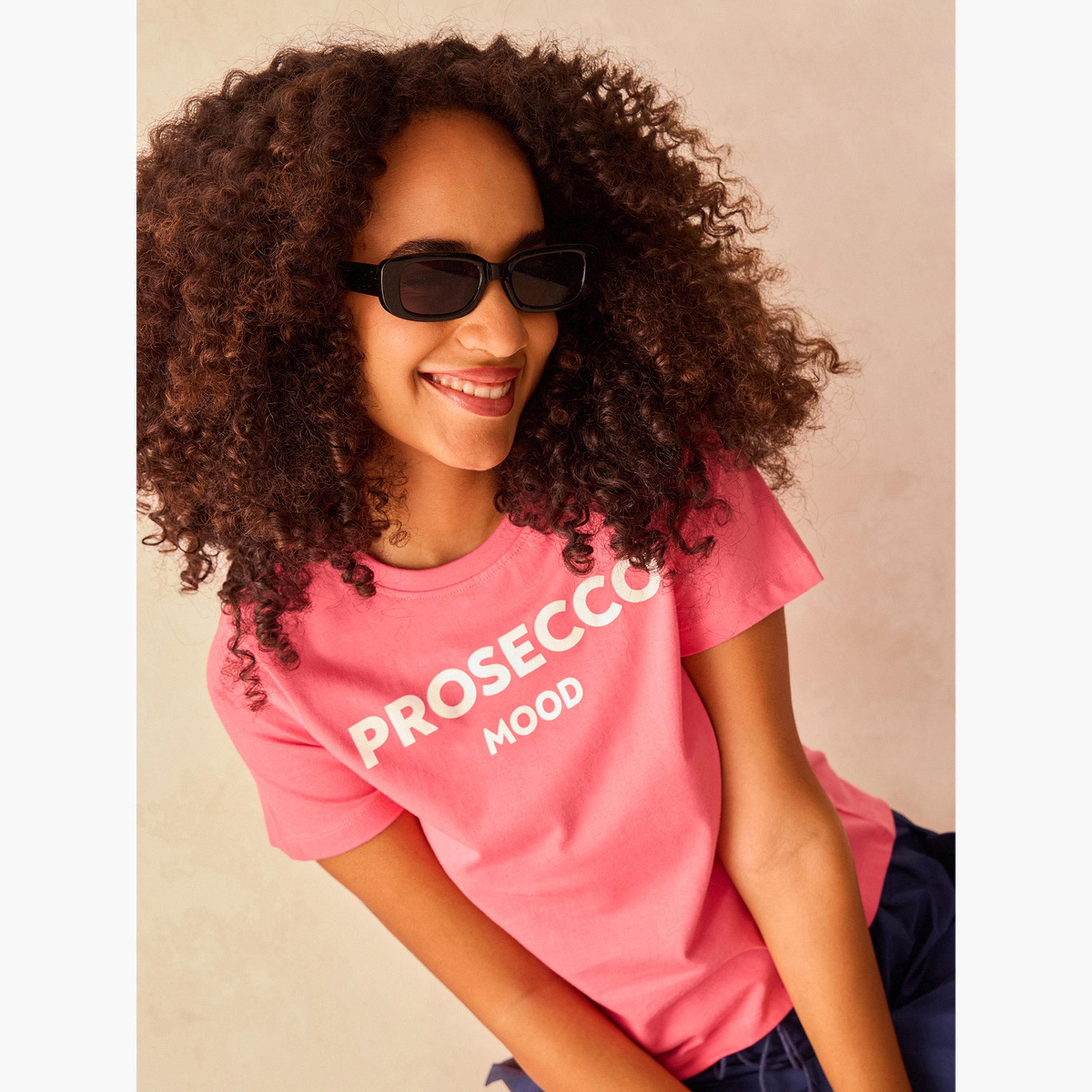 Outzidr X Styli Pink Crew Neck Graphic T-Shirt - 100% Cotton-women-clothing-tshirts-image-5