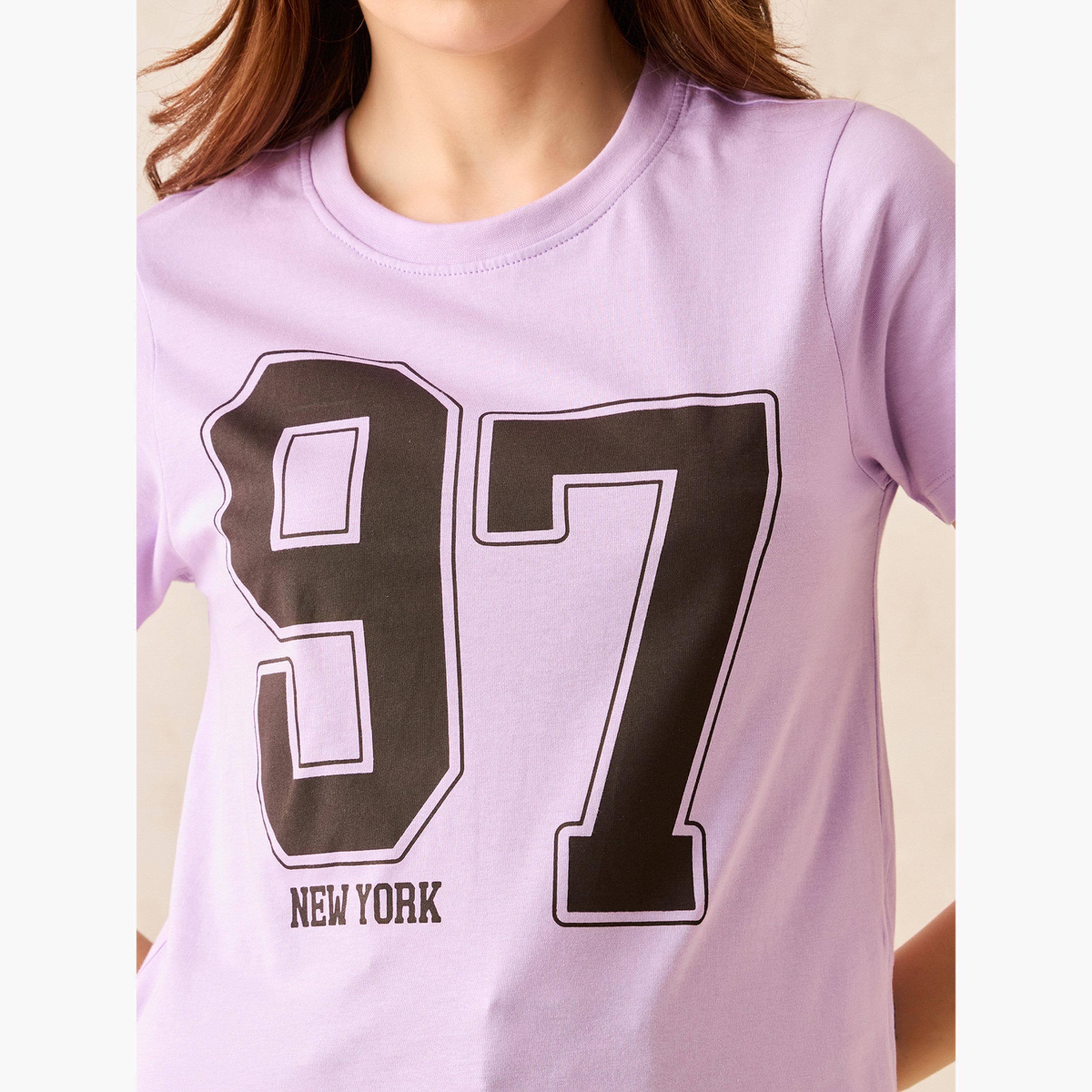 Outzidr X Styli Lilac Crew Neck Graphic T-Shirt- 100% Cotton-women-clothing-tshirts-image-3
