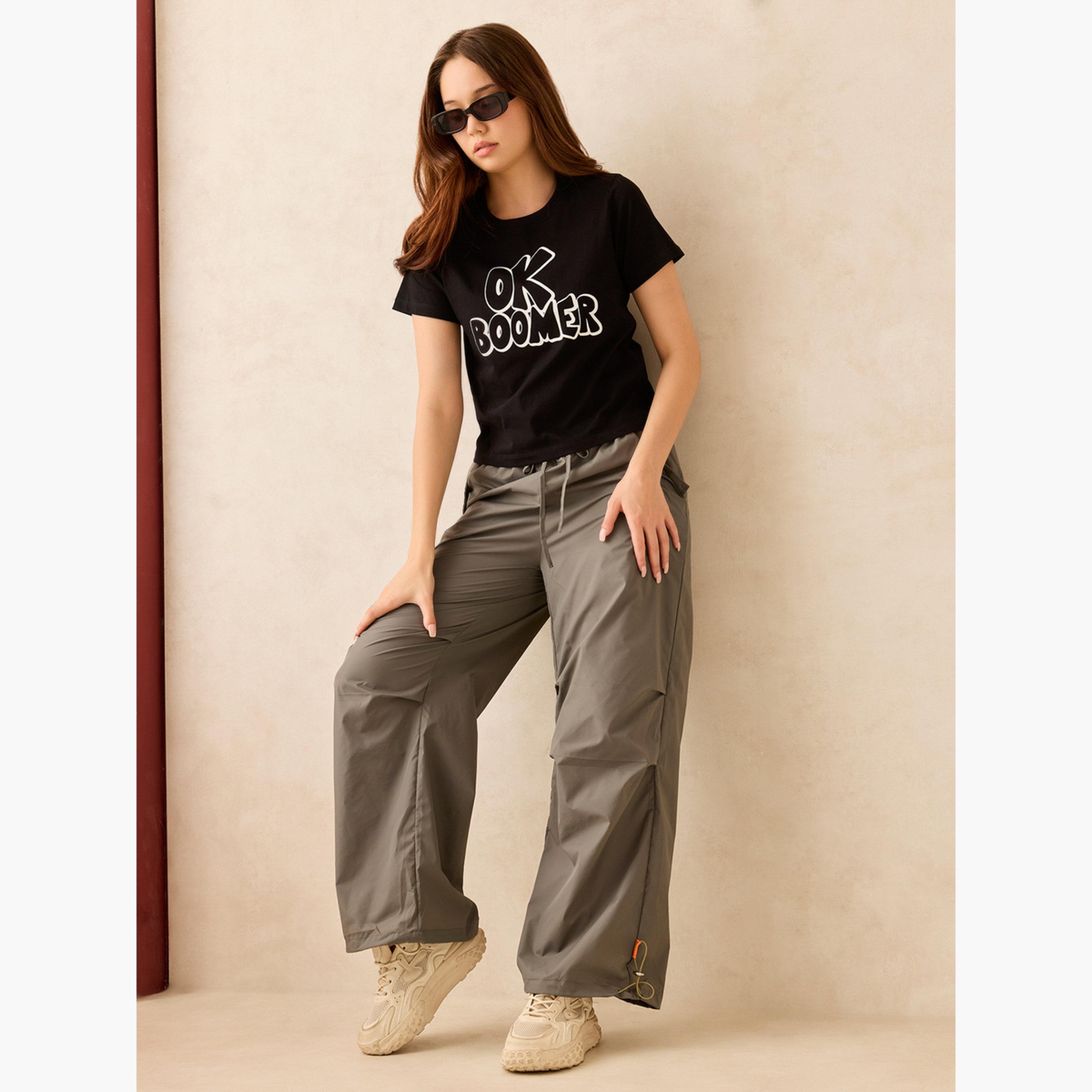 Outzidr X Styli Black Crew Neck Graphic T-Shirt - 100% Cotton-women-clothing-tshirts-image-2