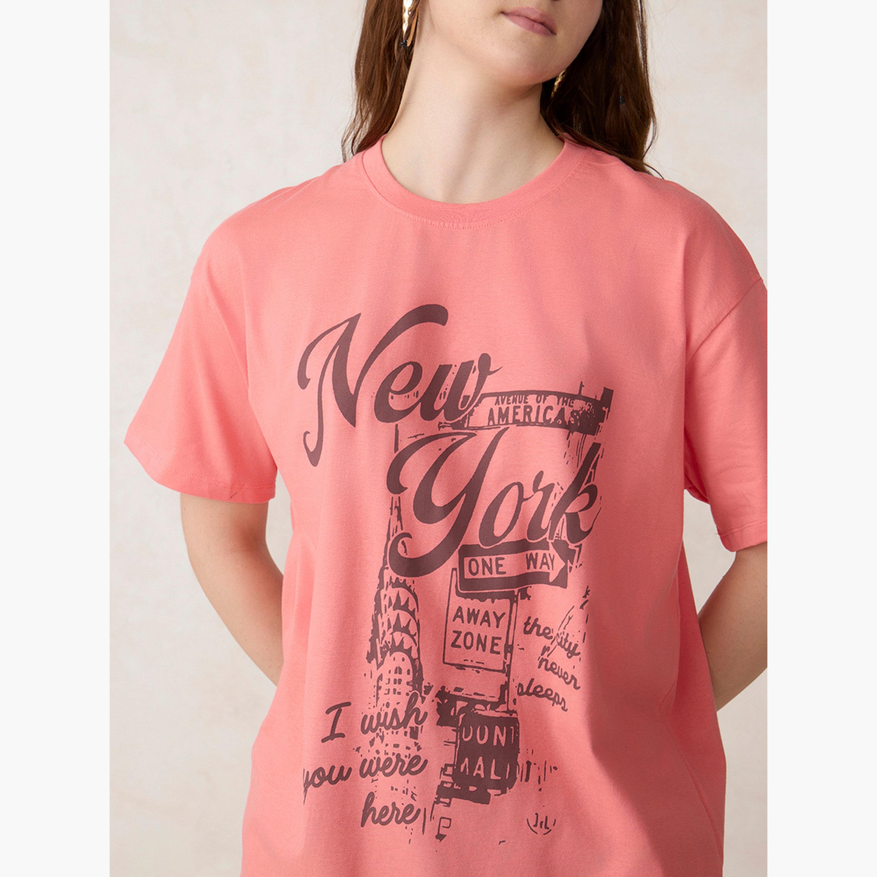 Outzidr X Styli Pink Graphic Oversized T-Shirt - 100% Cotton-women-clothing-tshirts-image-5
