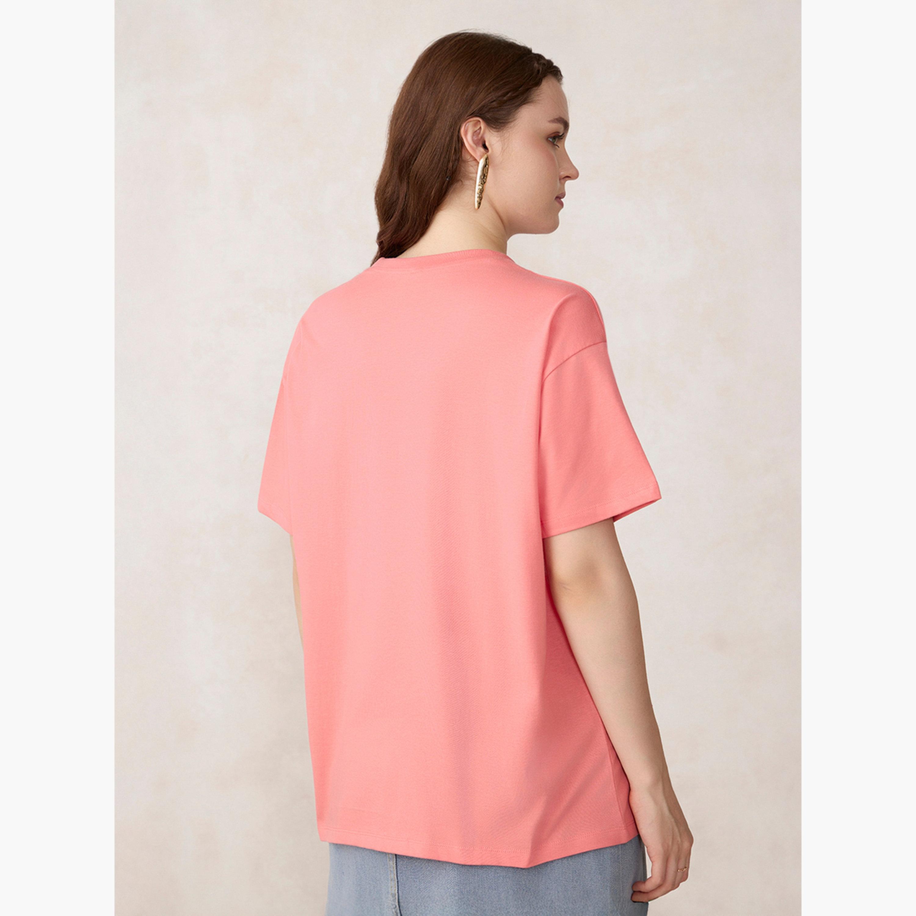 أوتزيدر × ستايلي - تي شيرت وردي مقاس واسع برسومات غرافيكية - 100% قطن-women-clothing-tshirts-image-6