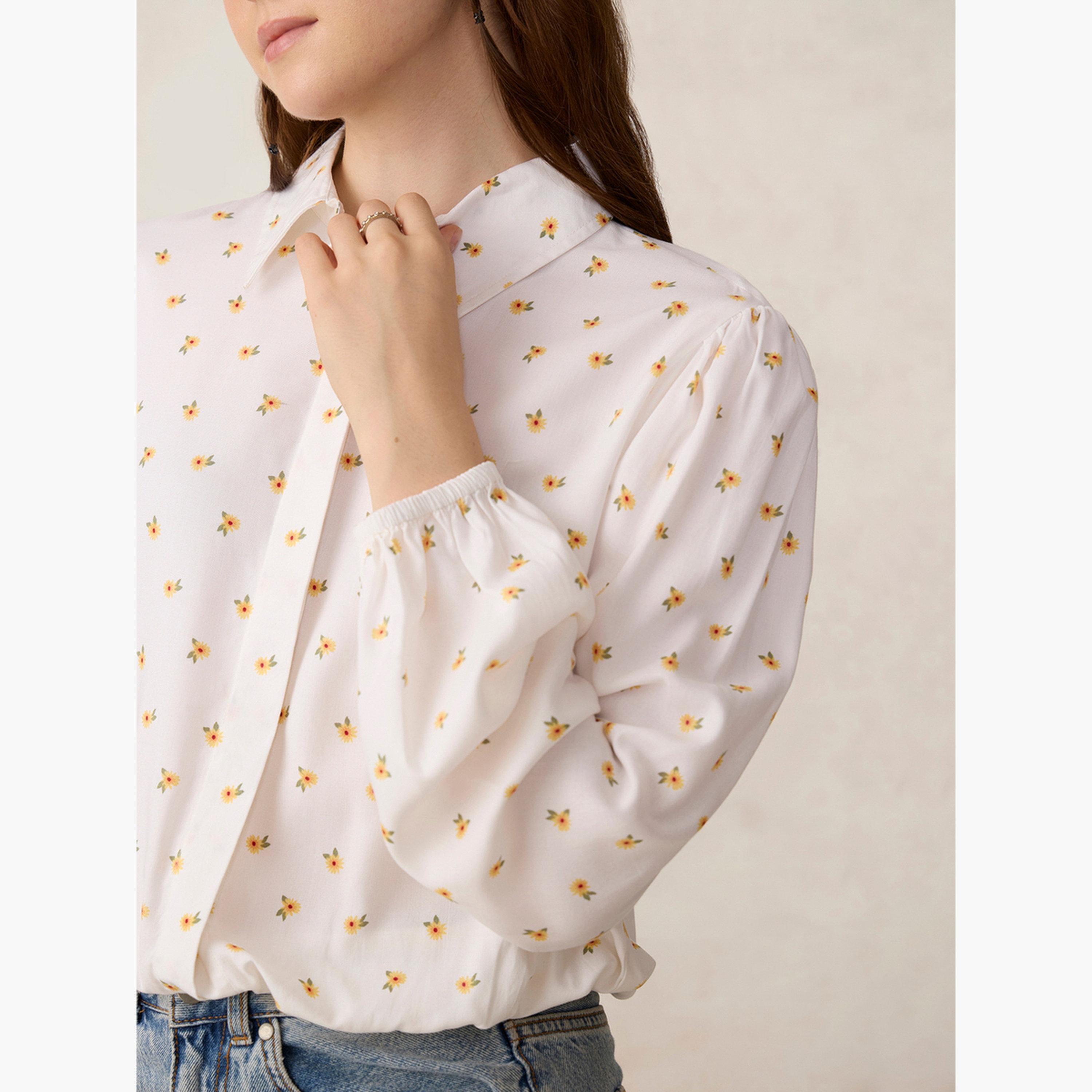 أوتزيدر × ستايلي - قميص قصير مطبوع بأكمام منفوخة باللون الأبيض-women-clothing-shirtsandblouses-shirts-image-6
