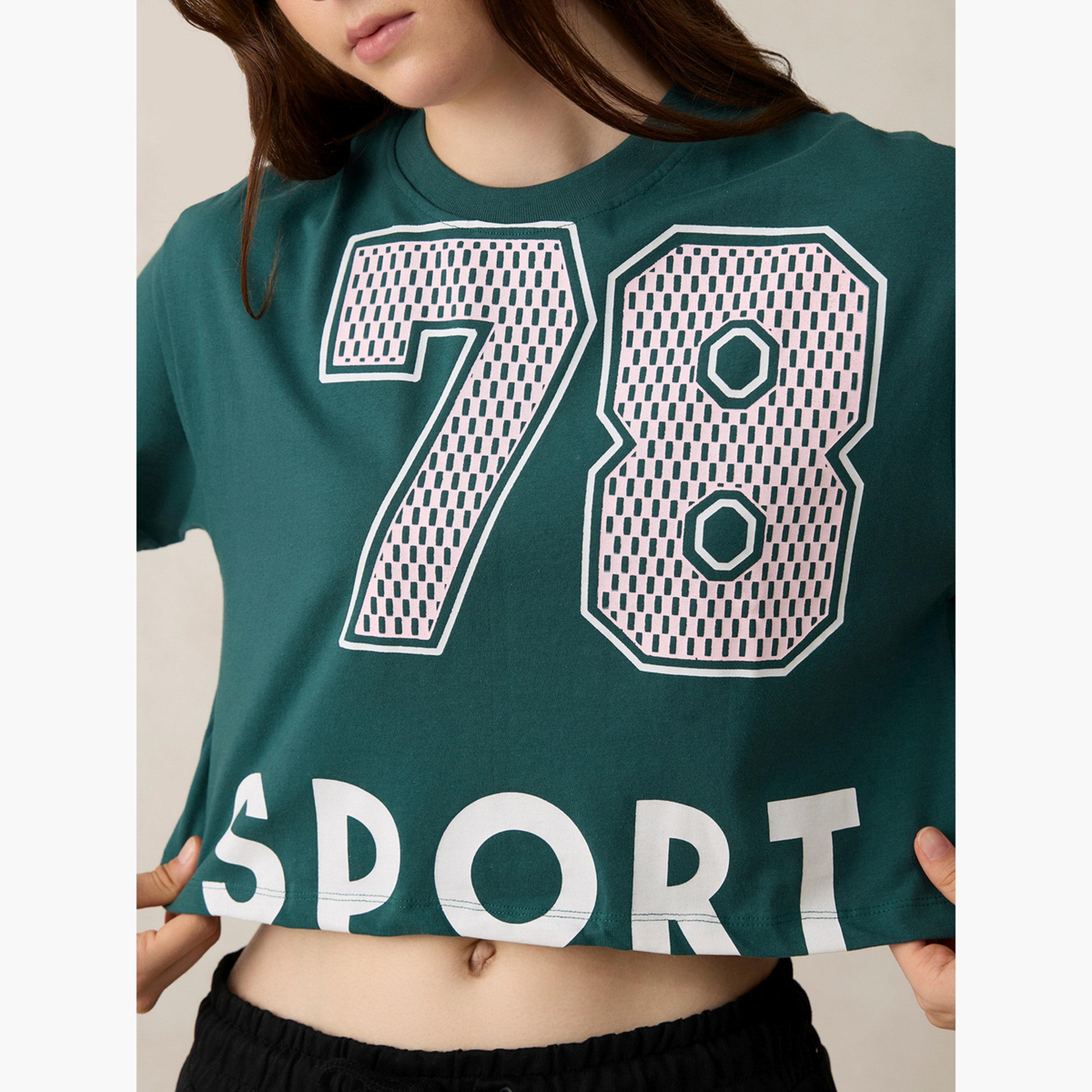 Outzidr X Styli Green Graphic Boxy Crop T-Shirt - 100% Cotton-women-clothing-tshirts-image-5