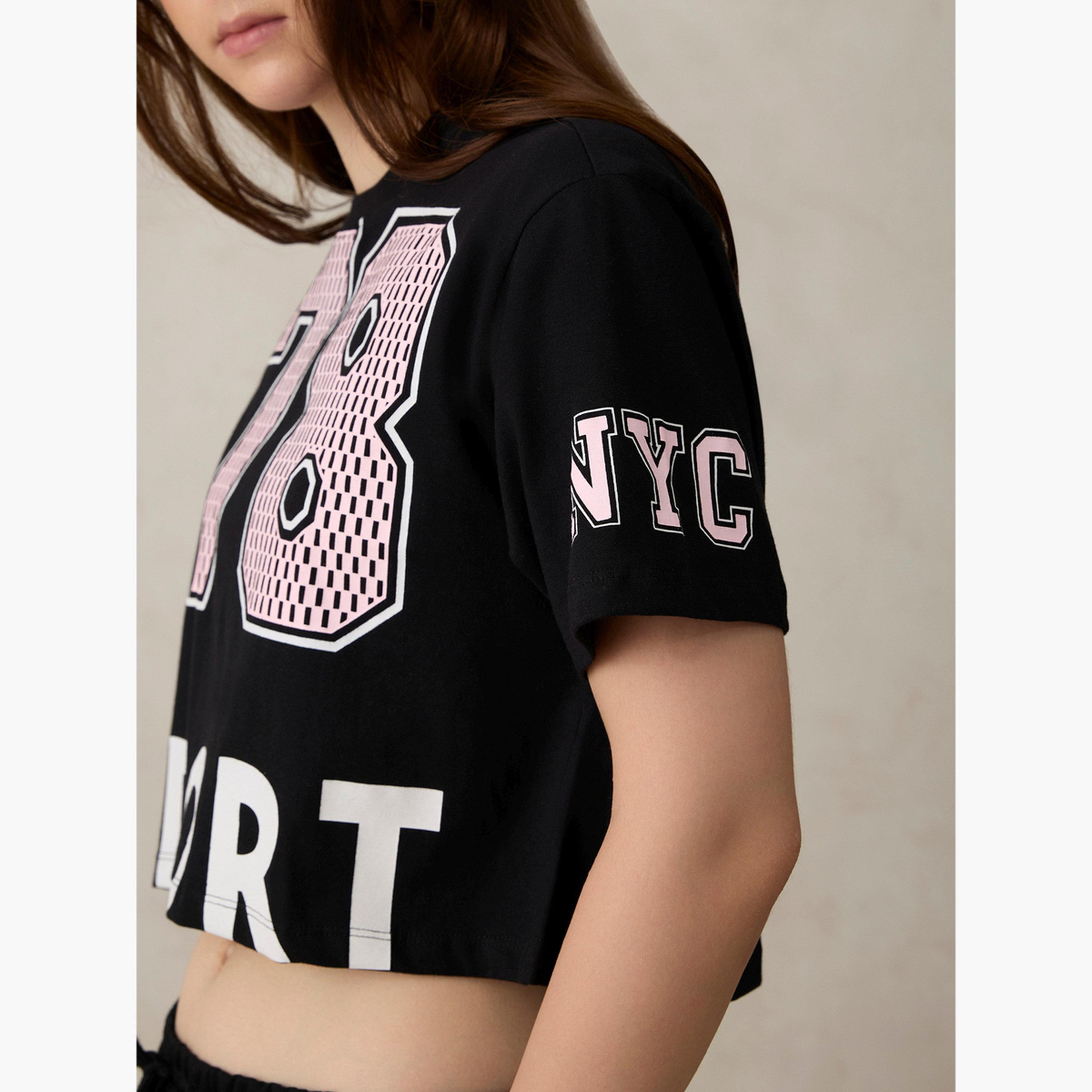 أوتزيدر × ستايلي - تي شيرت قصير أسود برسومات غرافيكية - قطن 100%-women-clothing-tshirts-image-4