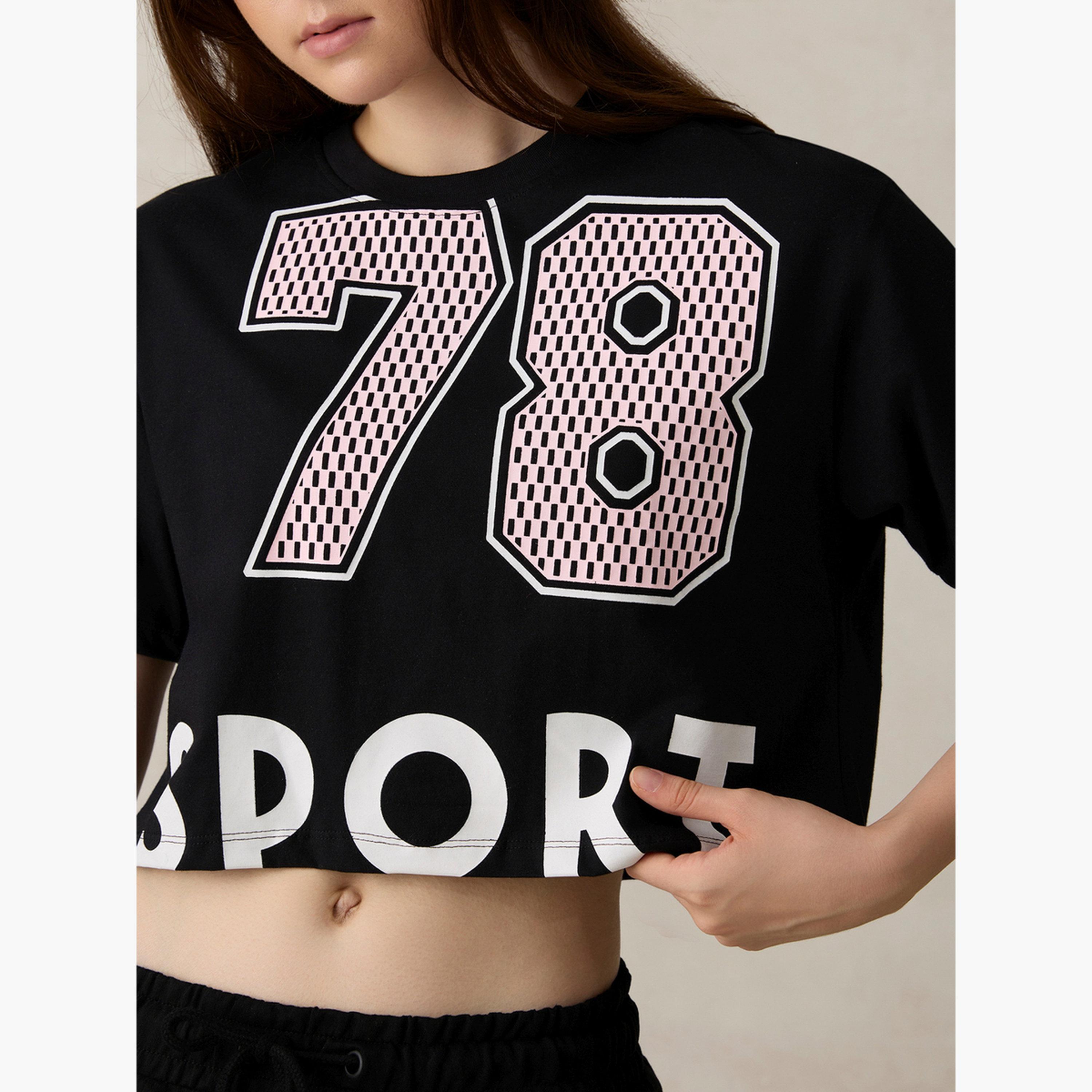 أوتزيدر × ستايلي - تي شيرت قصير أسود برسومات غرافيكية - قطن 100%-women-clothing-tshirts-image-5