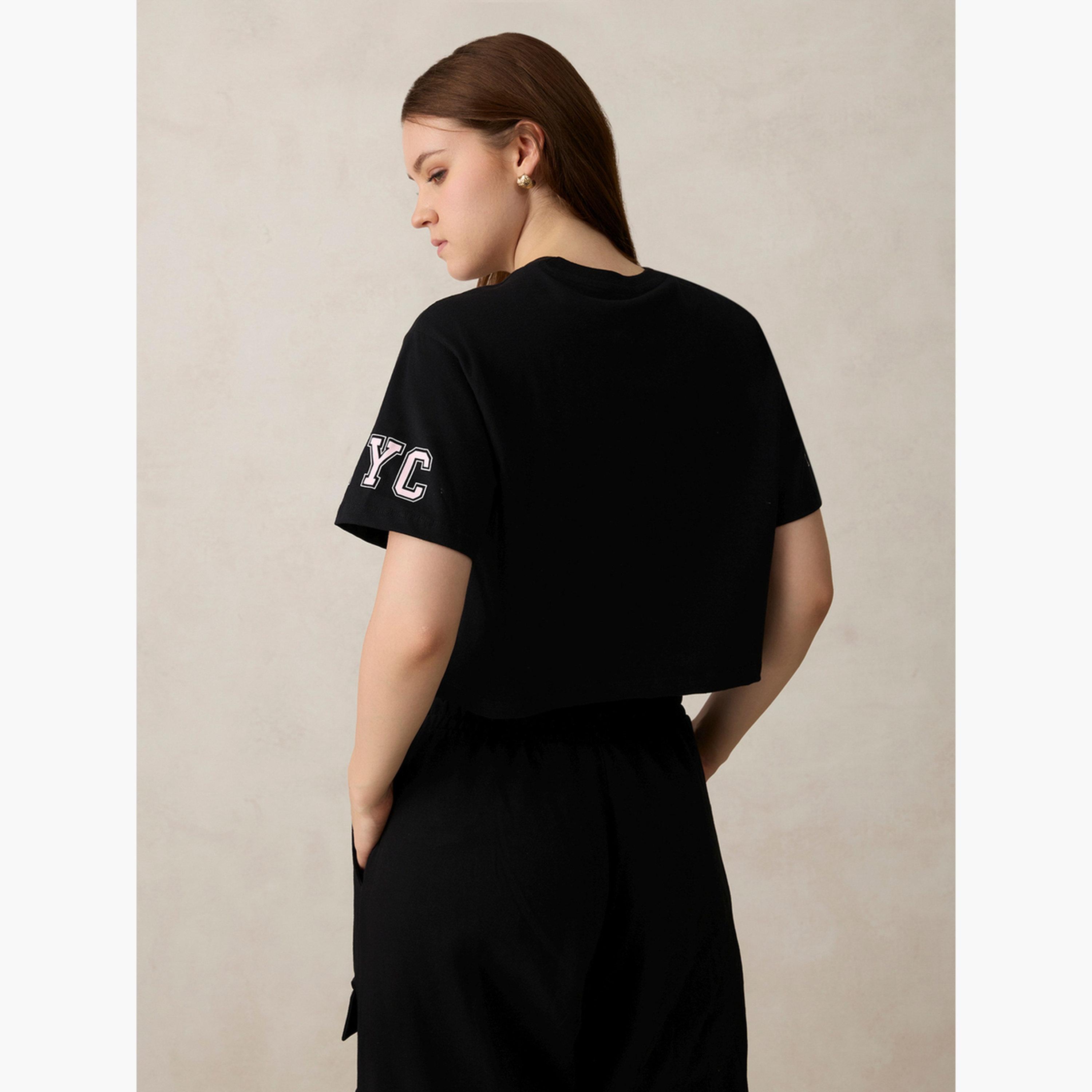 أوتزيدر × ستايلي - تي شيرت قصير أسود برسومات غرافيكية - قطن 100%-women-clothing-tshirts-image-6