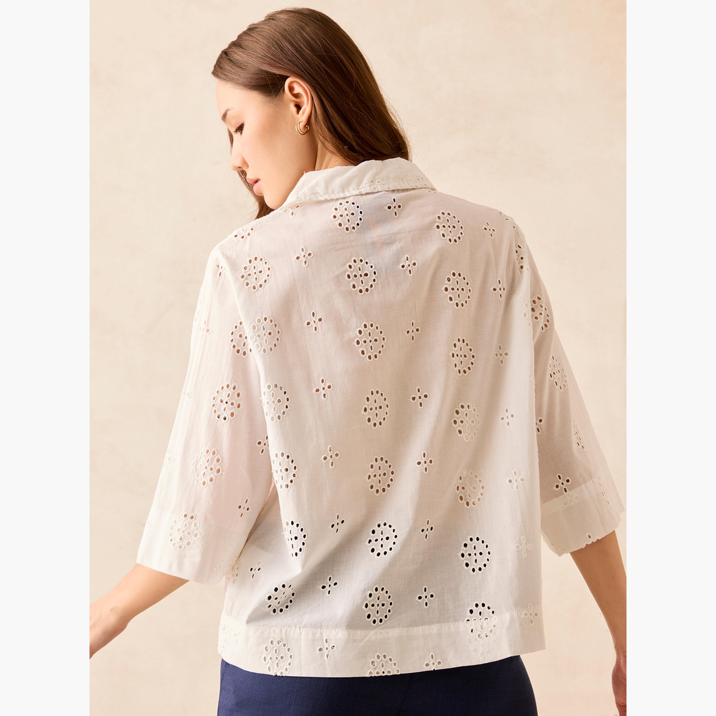 Outzidr X Styli White Cotton Schiffli Boxy Shirt-women-clothing-shirtsandblouses-shirts-image-4