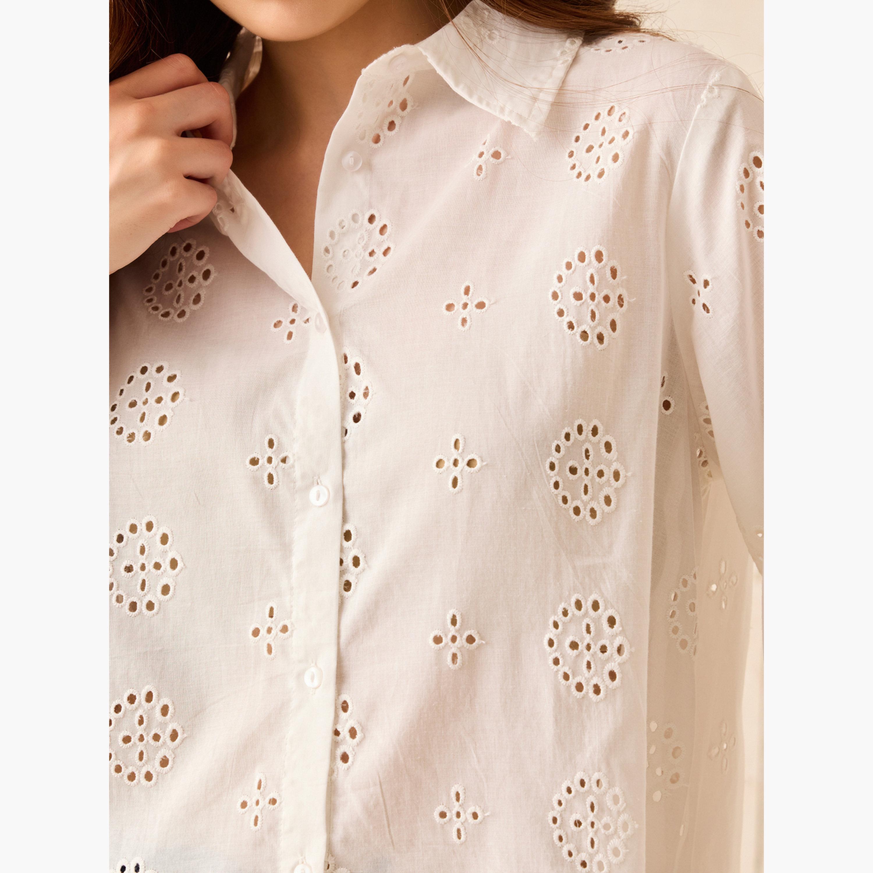 Outzidr X Styli White Cotton Schiffli Boxy Shirt-women-clothing-shirtsandblouses-shirts-image-6