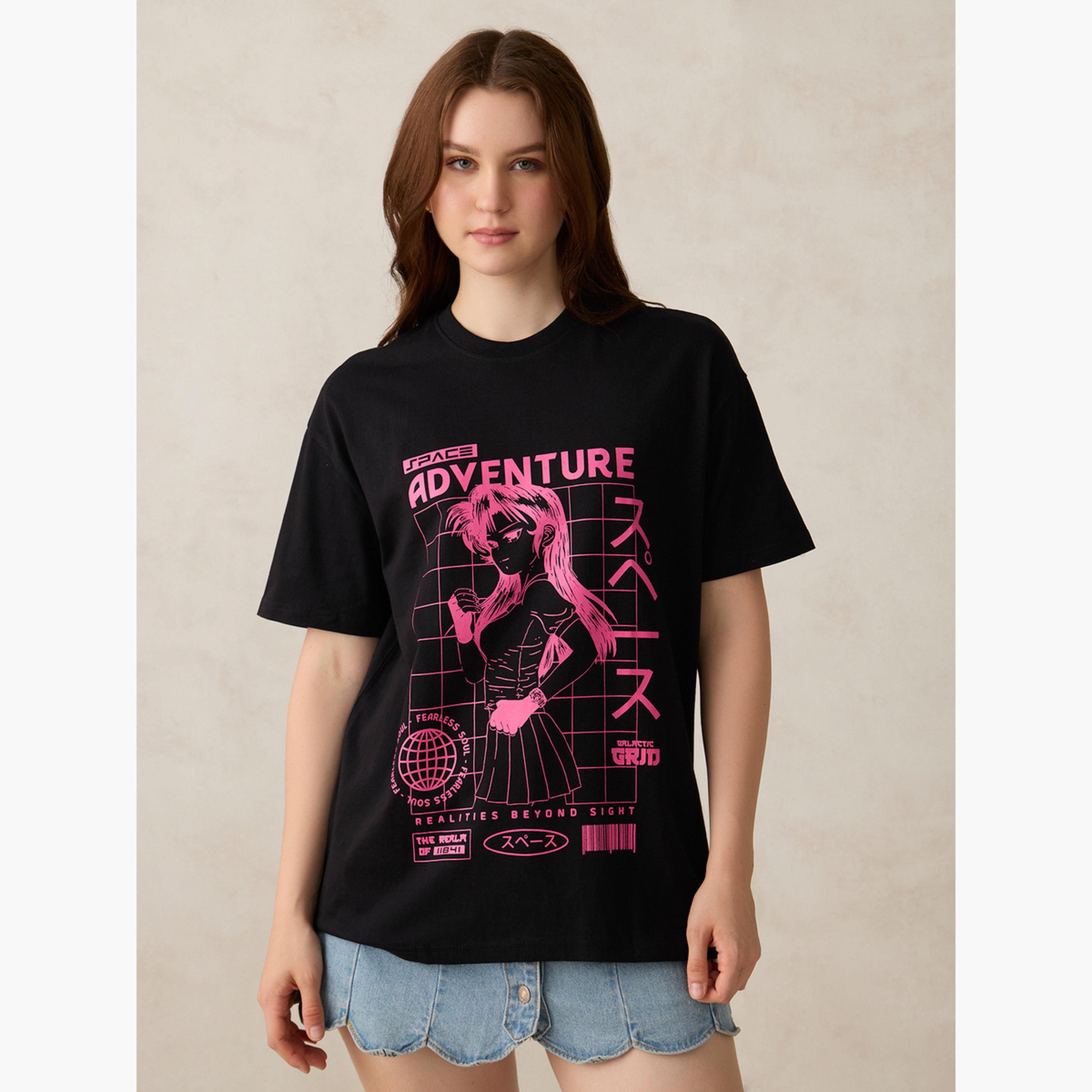 Outzidr X Styli Black Graphic Oversized T-Shirt-women-clothing-tshirts-image-1