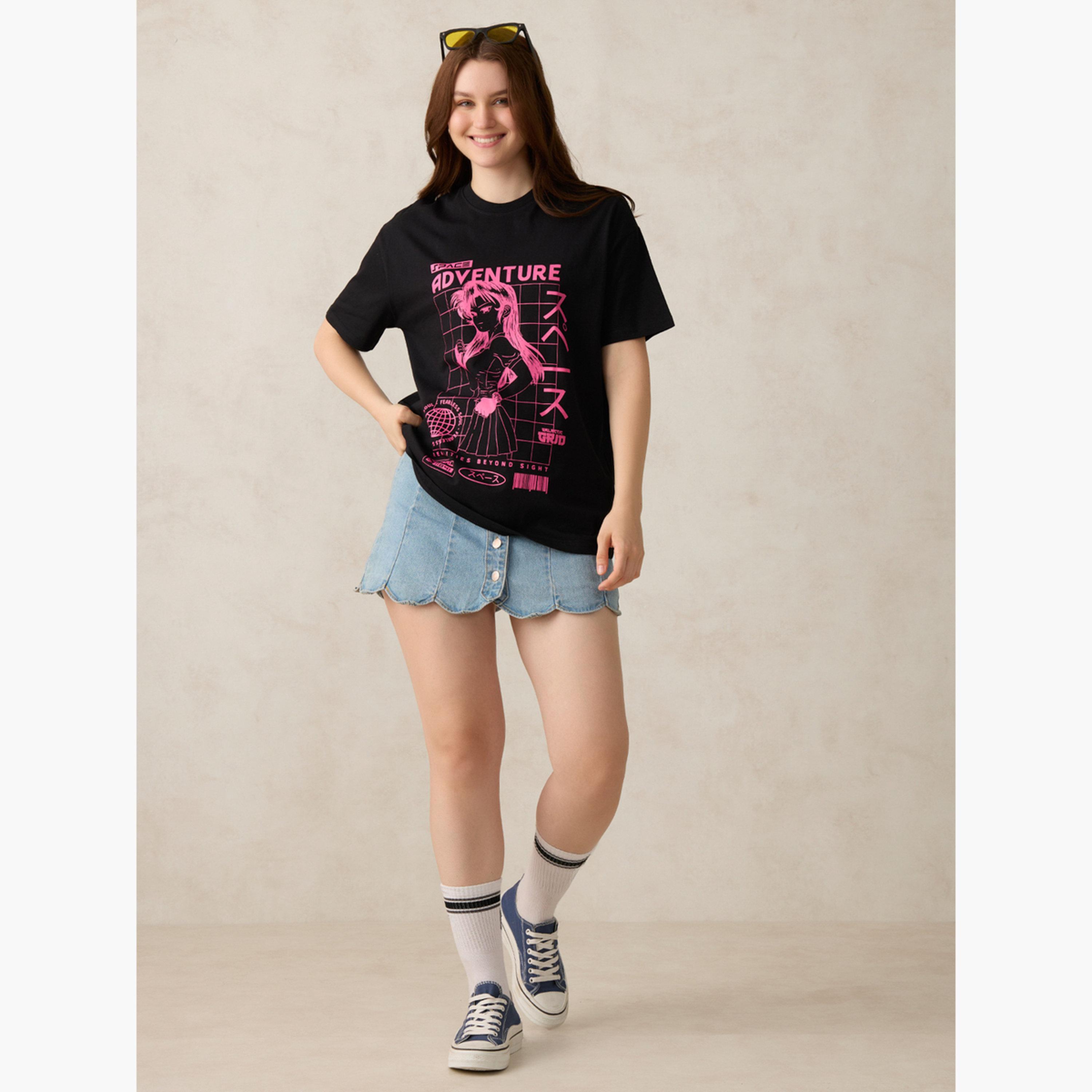 Outzidr X Styli Black Graphic Oversized T-Shirt-women-clothing-tshirts-image-2