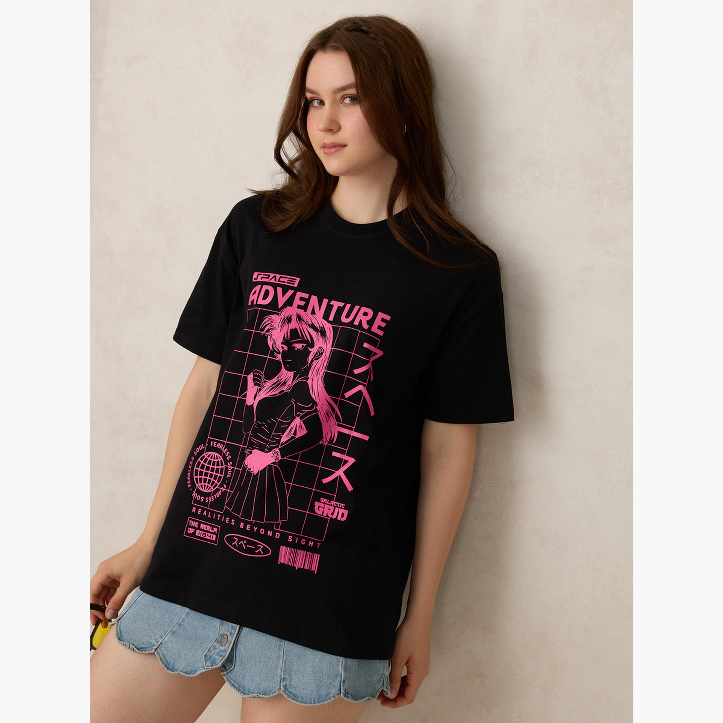 Outzidr X Styli Black Graphic Oversized T-Shirt-women-clothing-tshirts-image-4