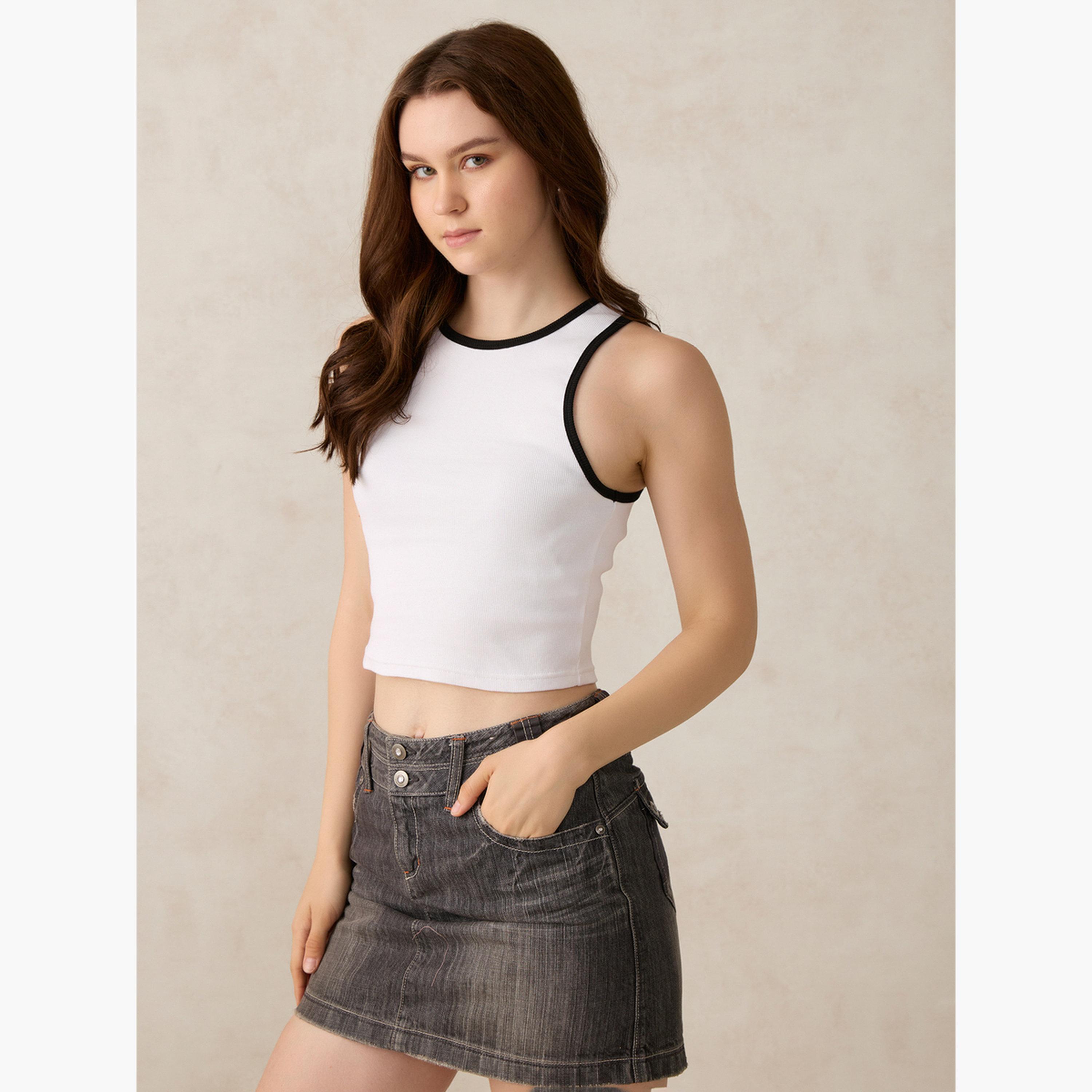 Outzidr X Styli White Contrast Trim Ribbed Tank-women-clothing-tshirts-image-5