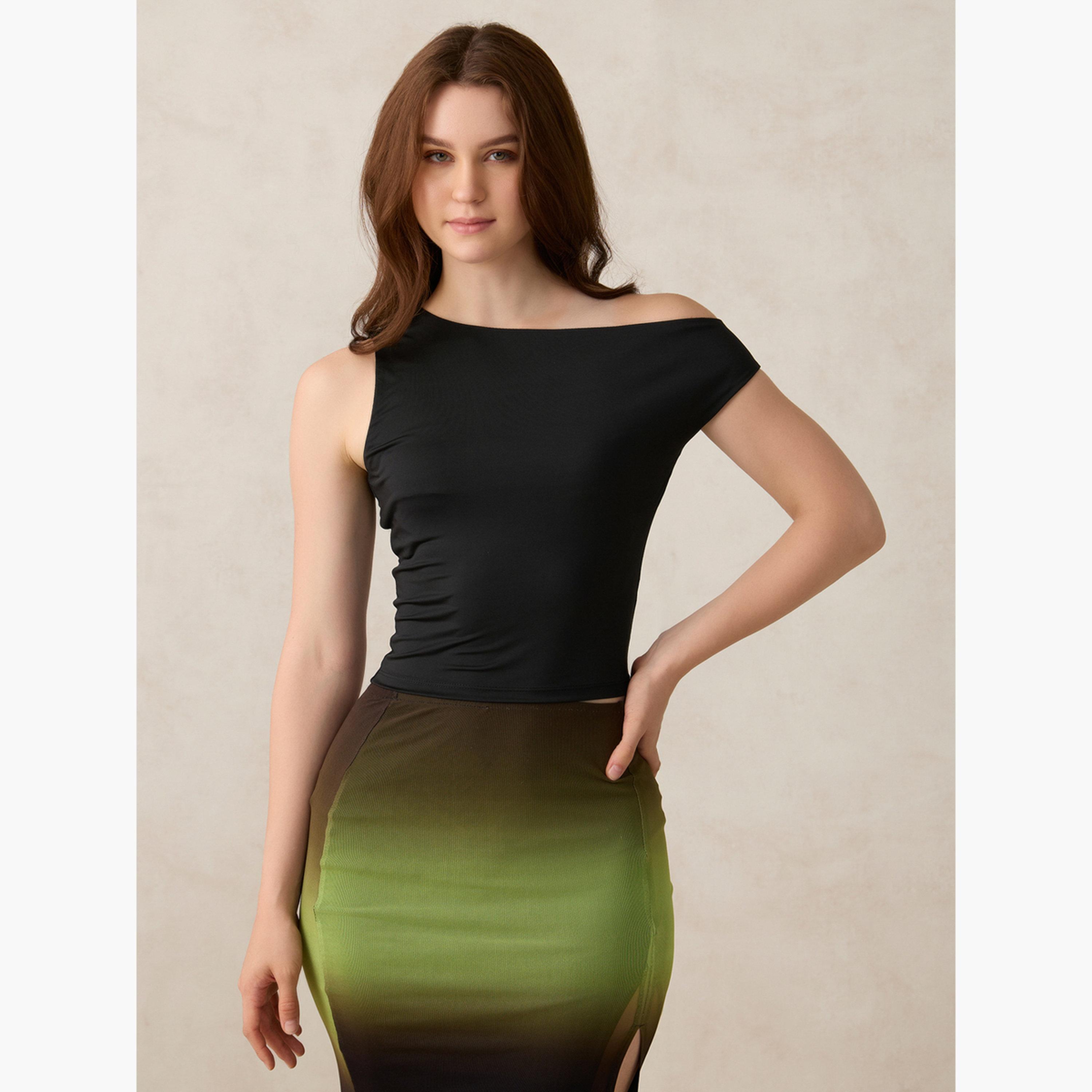 أوتزيدر × ستايلي - بلوزة محبوكة سوداء برقبة غير متماثلة-women-clothing-shirtsandblouses-blouses-image-3