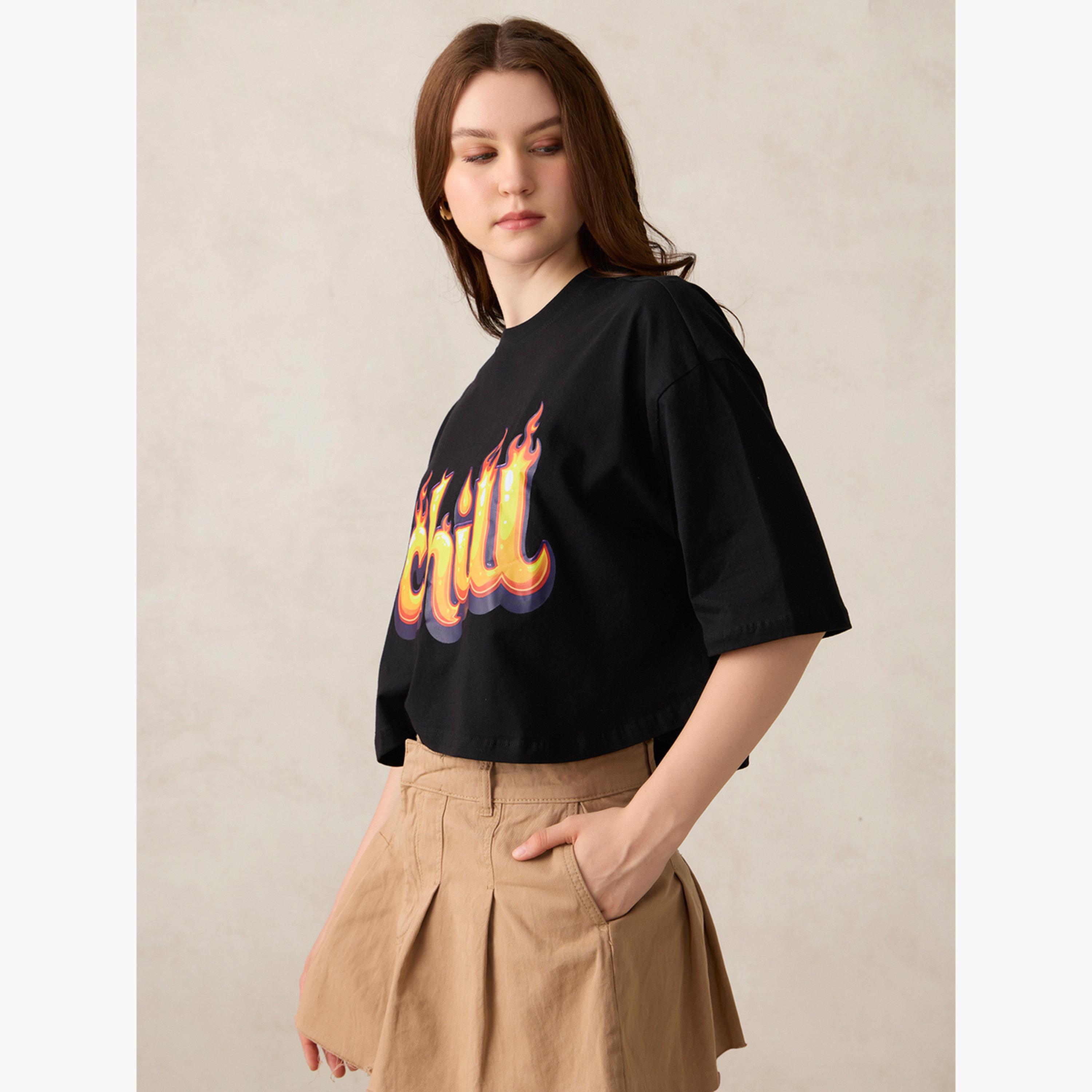 Outzidr X Styli Black Graphic Boxy Crop T-Shirt-women-clothing-tshirts-image-3