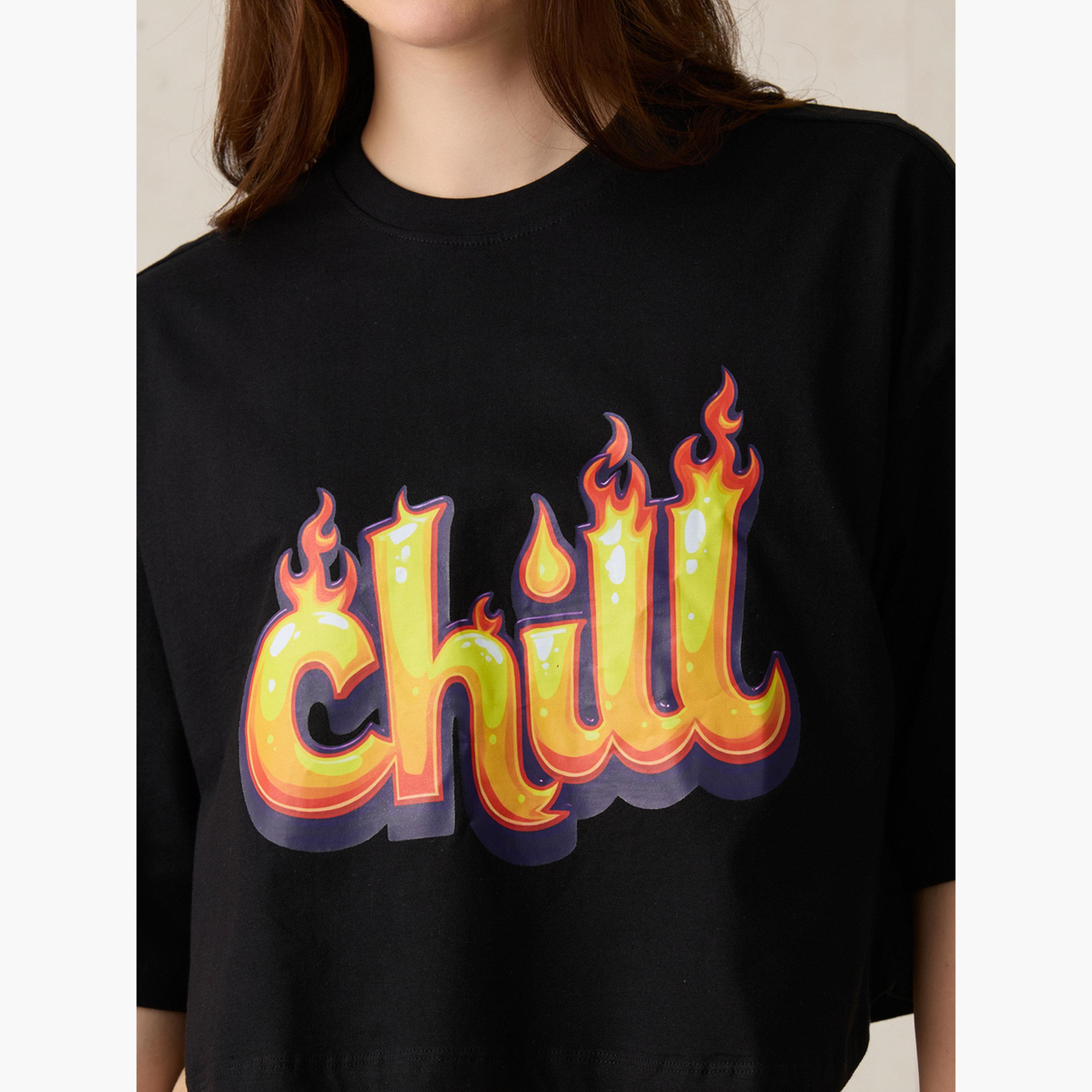 Outzidr X Styli Black Graphic Boxy Crop T-Shirt-women-clothing-tshirts-image-5