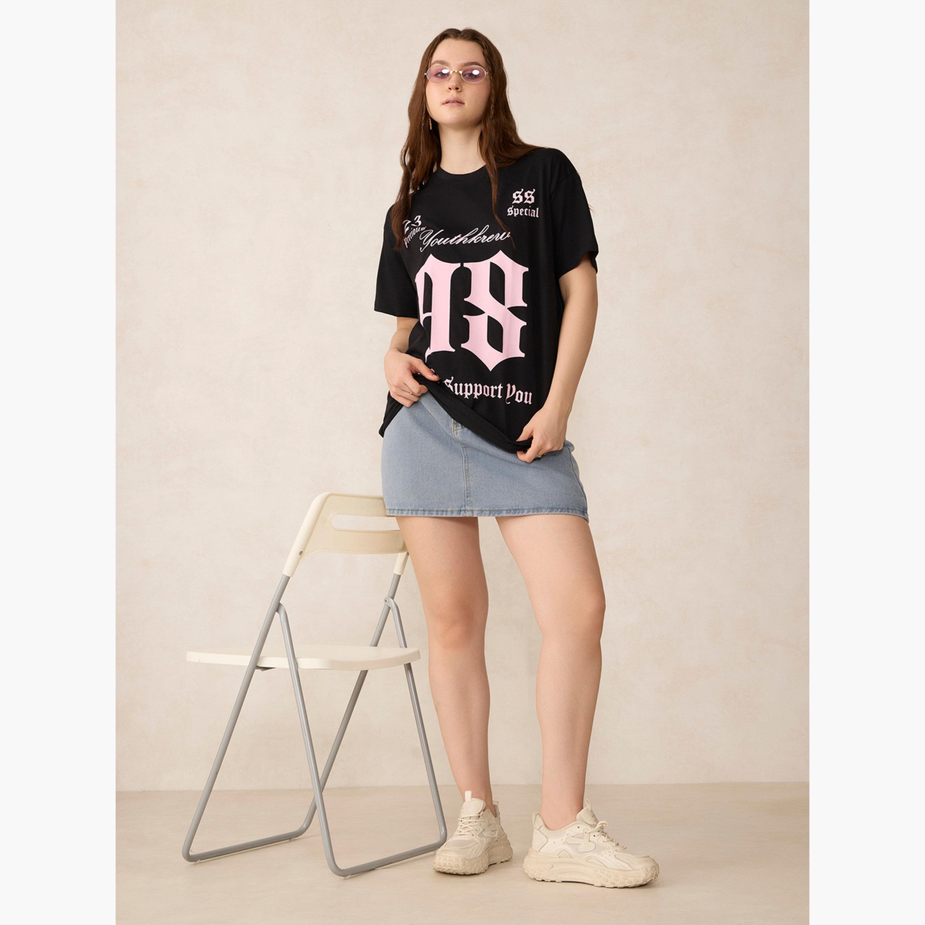 Outzidr X Styli Black Graphic Oversized T-Shirt-women-clothing-tshirts-image-2