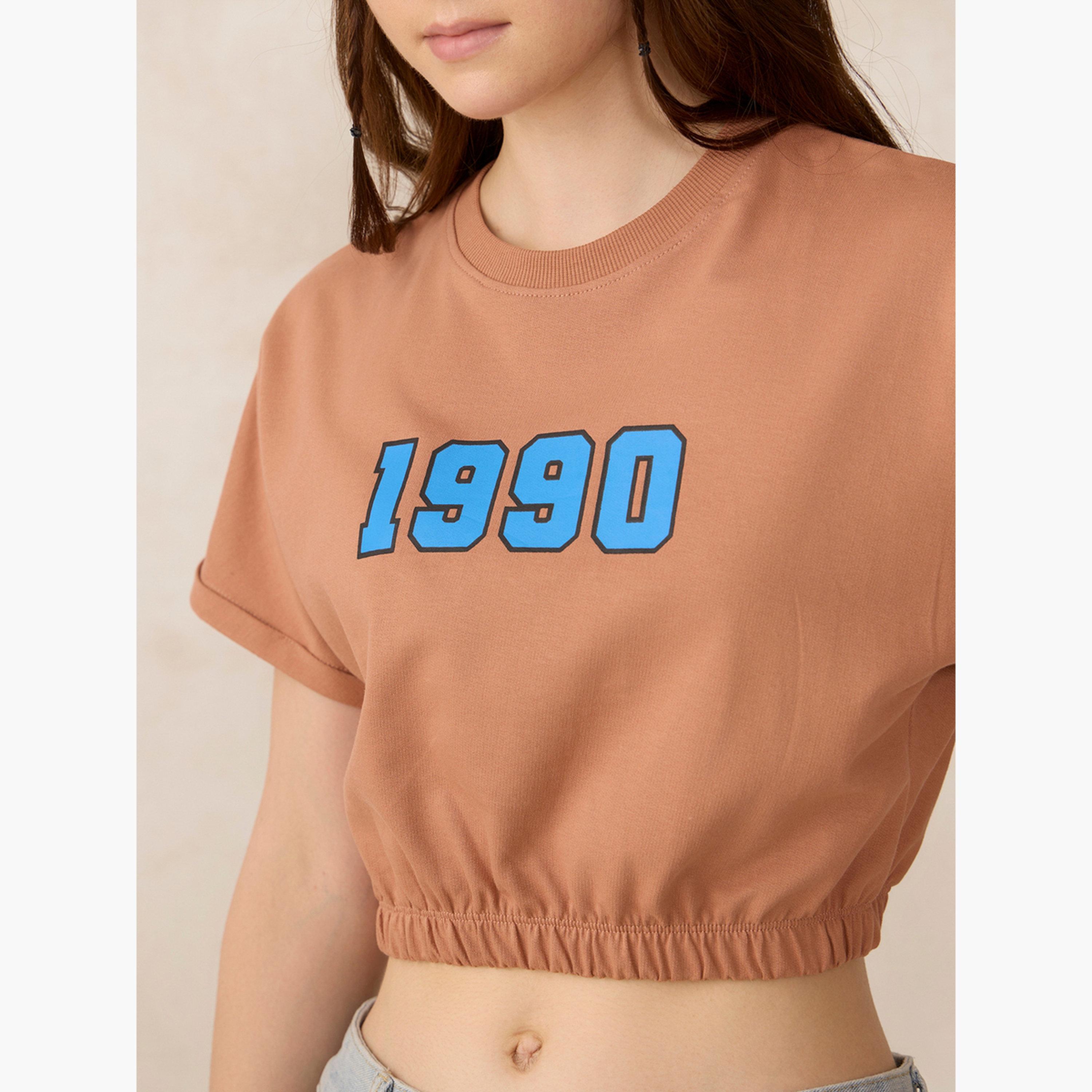 Outzidr X Styli Brown Elasticated Hem Crop T-Shirt-women-clothing-tshirts-image-4