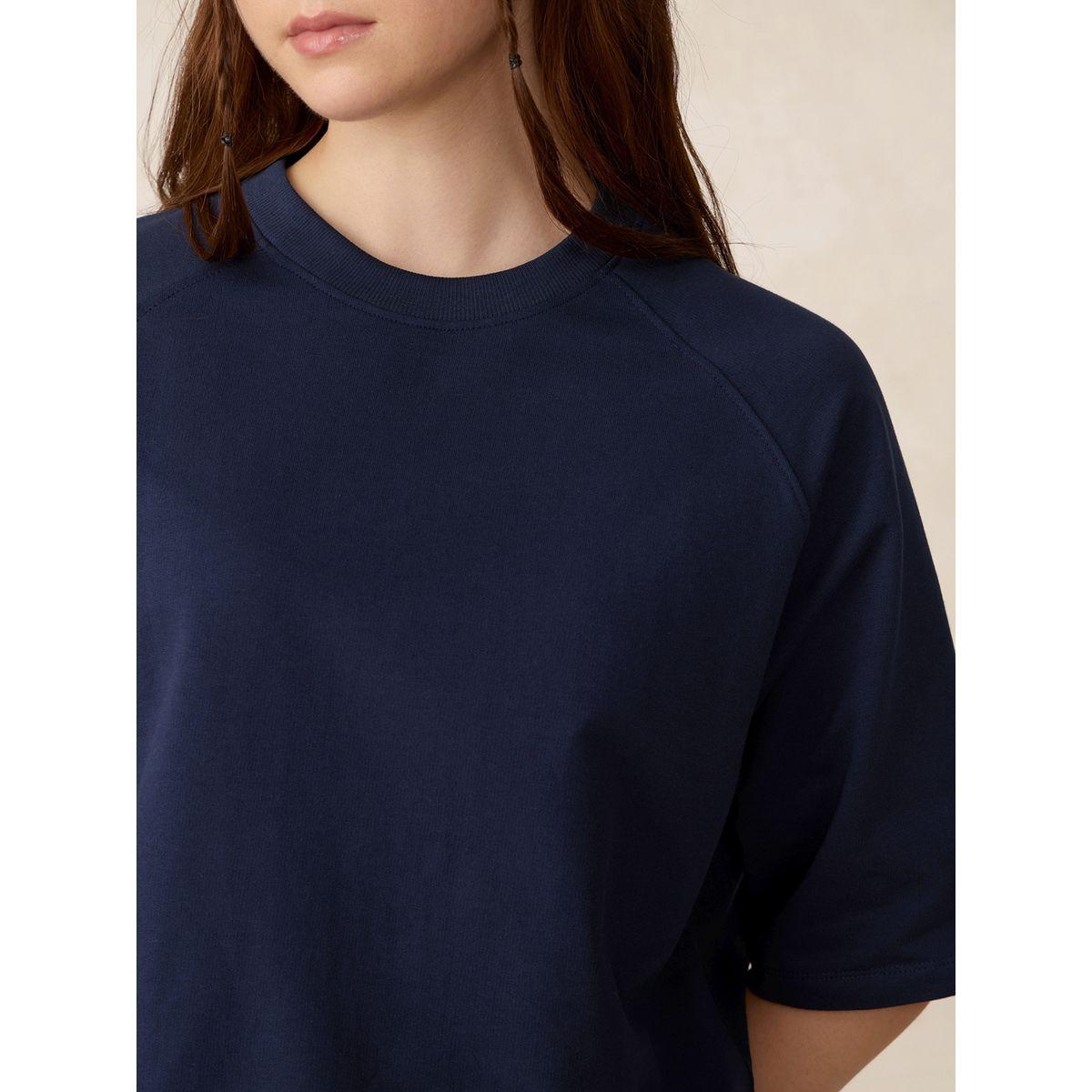Outzidr X Styli Blue Solid Boxy Crop T-Shirt-women-clothing-tshirts-image-5