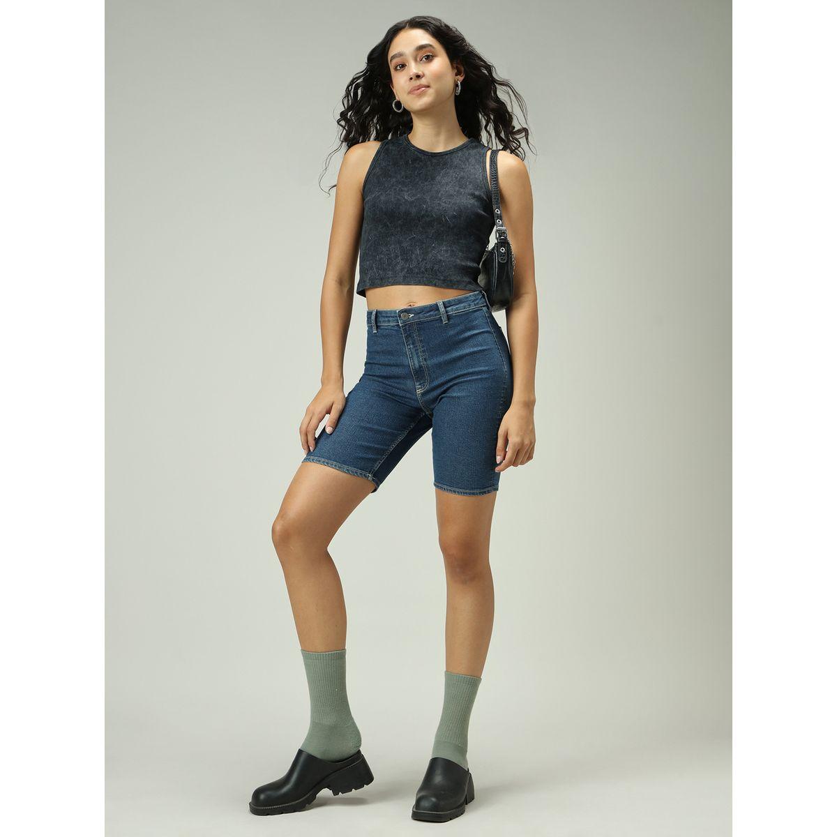 أوتزيدر × ستايلي - بلوزة مضلعة غسيل حمضي لون رمادي-women-clothing-tshirts-image-4