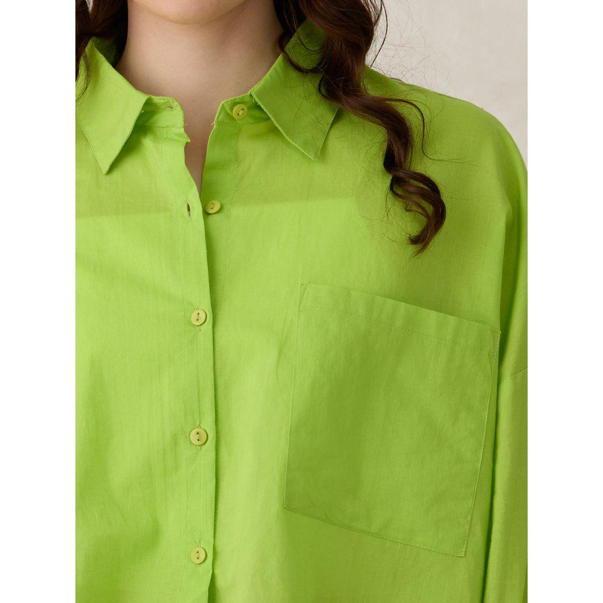 أوتزيدر × ستايلي - قميص أخضر قصير سادة مع جيوب-women-clothing-shirtsandblouses-shirts-image-5
