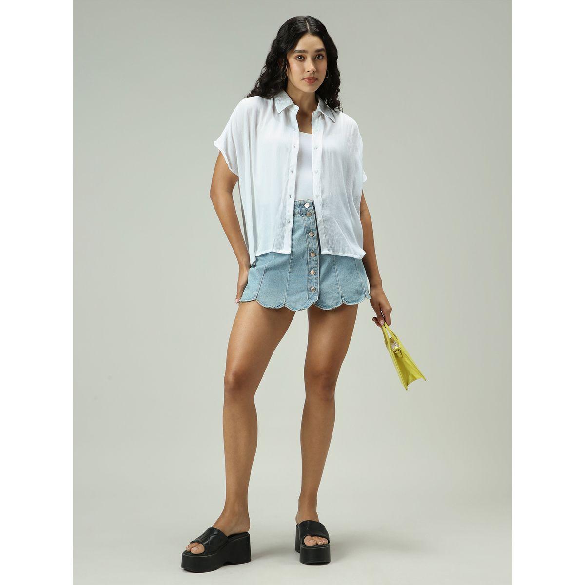 Outzidr X Styli White Solid Flowy Shirt-women-clothing-shirtsandblouses-shirts-image-4