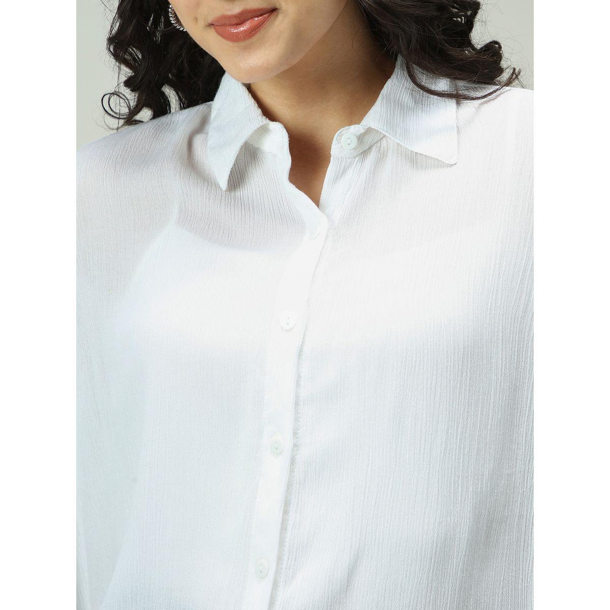 Outzidr X Styli White Solid Flowy Shirt-women-clothing-shirtsandblouses-shirts-image-5