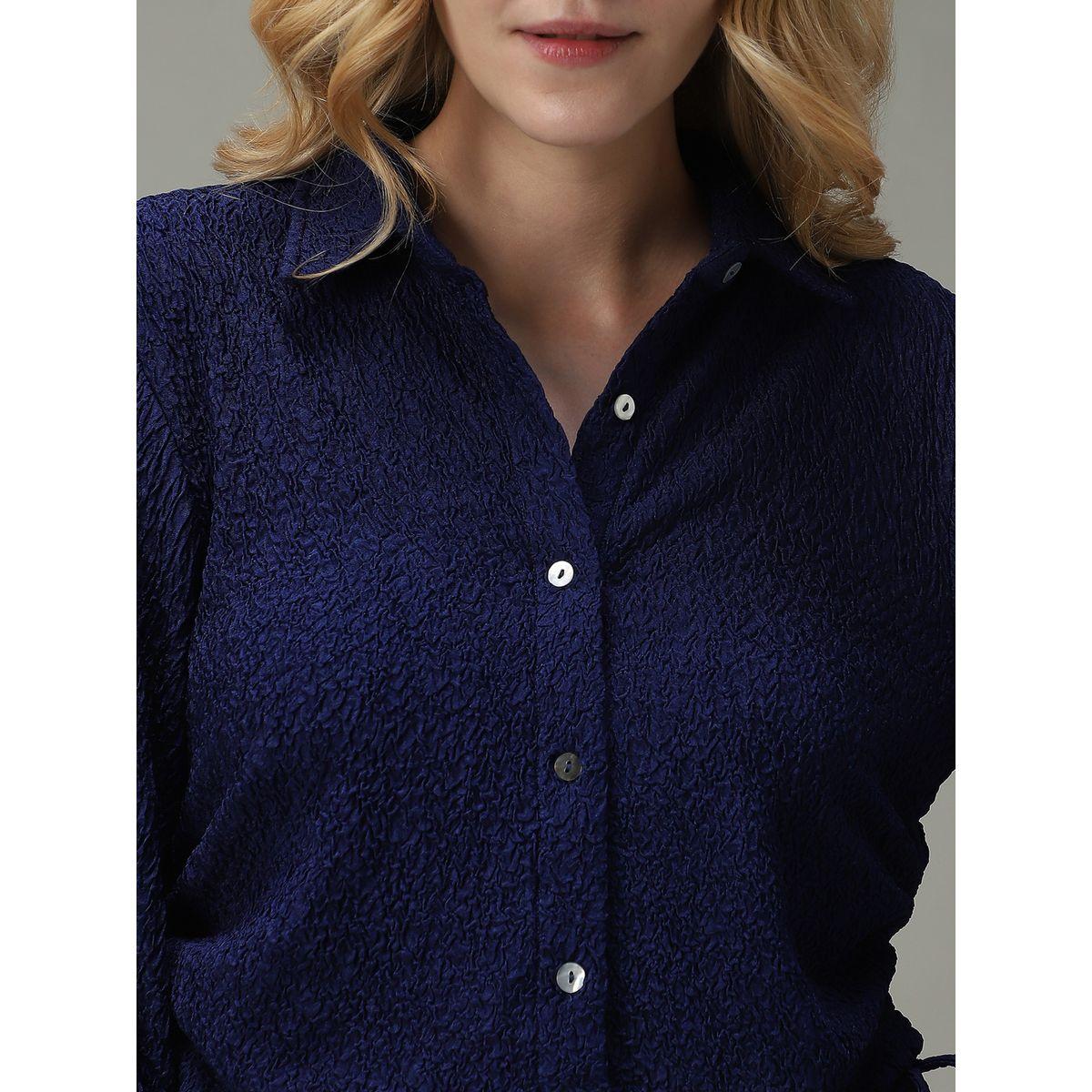 أوتزيدر × ستايلي - قميص قصير منقوش لون أزرق داكن-women-clothing-shirtsandblouses-shirts-image-5