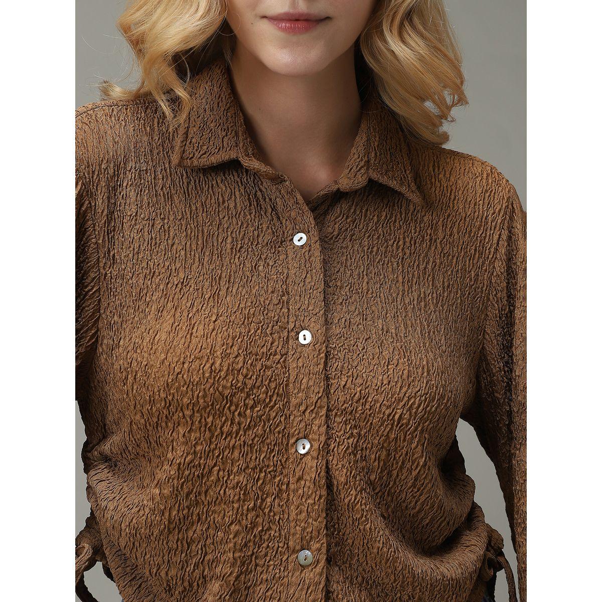 أوتزيدر × ستايلي - قميص بني قصير منقوش-women-clothing-shirtsandblouses-shirts-image-5