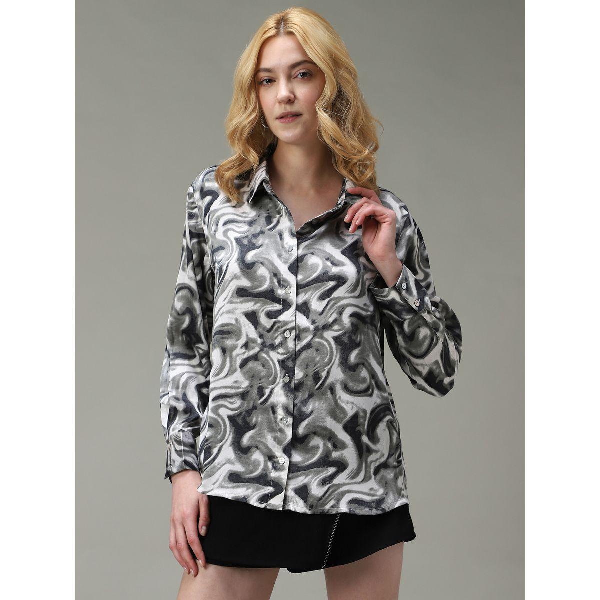 أوتزيدر × ستايلي - قميص ساتان رمادي مطبوع-women-clothing-shirtsandblouses-shirts-image-1