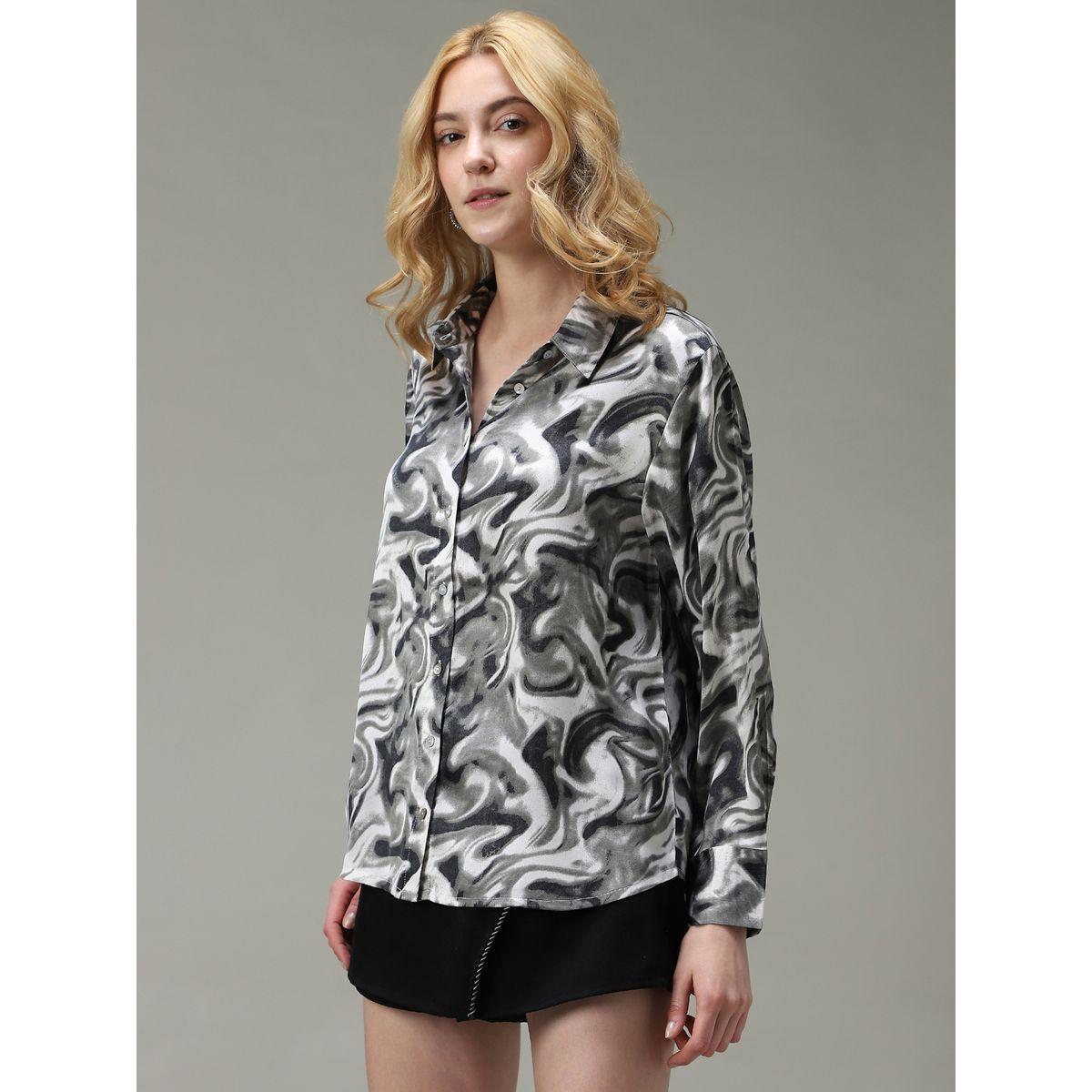 أوتزيدر × ستايلي - قميص ساتان رمادي مطبوع-women-clothing-shirtsandblouses-shirts-image-2