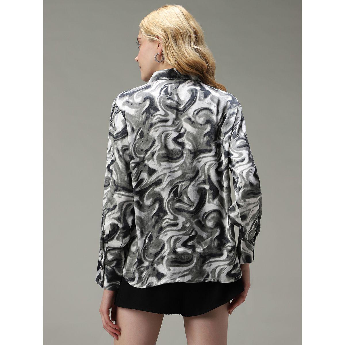 أوتزيدر × ستايلي - قميص ساتان رمادي مطبوع-women-clothing-shirtsandblouses-shirts-image-3
