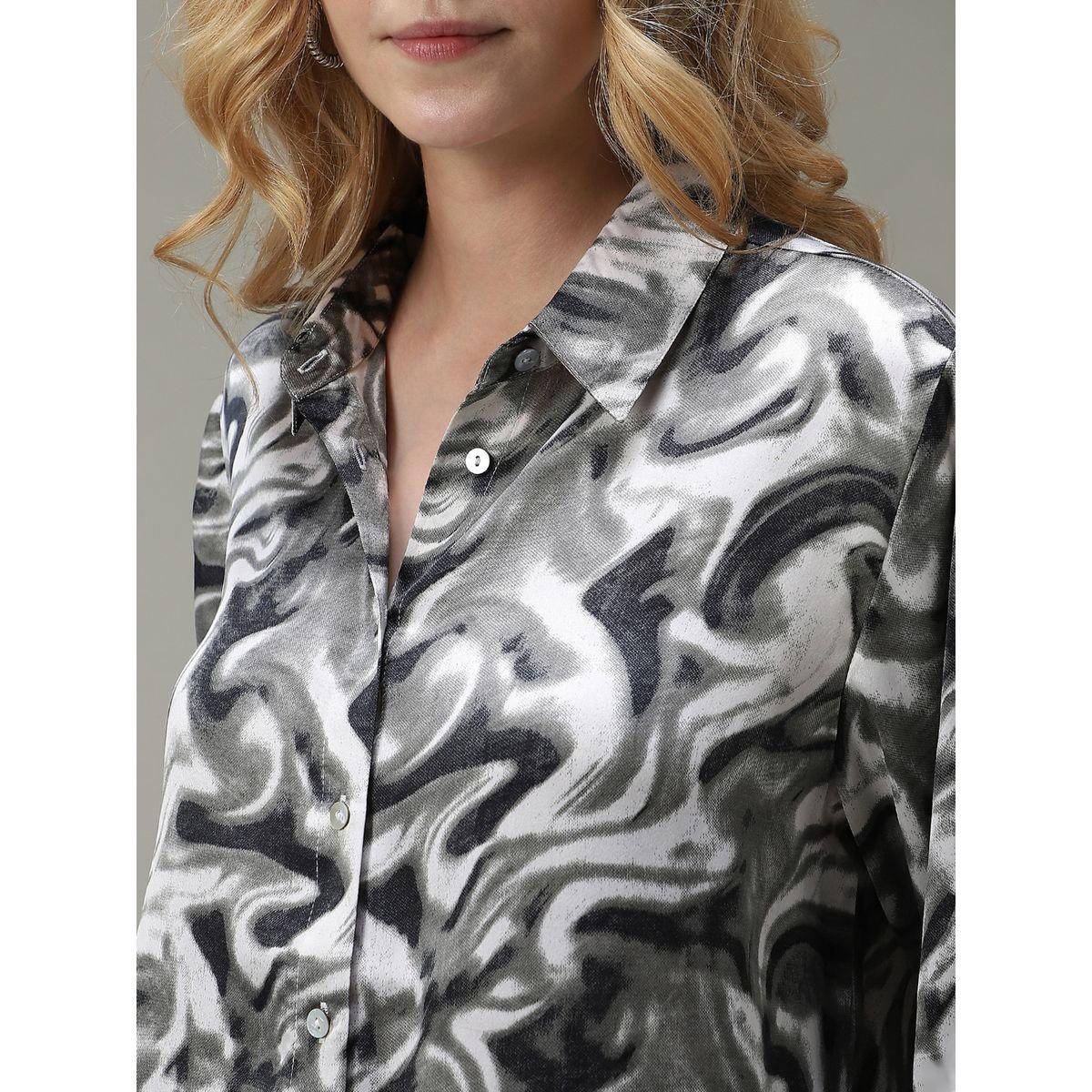 أوتزيدر × ستايلي - قميص ساتان رمادي مطبوع-women-clothing-shirtsandblouses-shirts-image-5