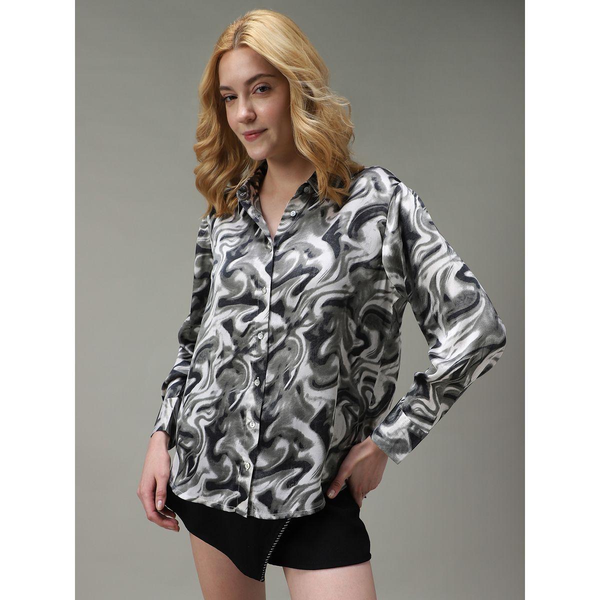 أوتزيدر × ستايلي - قميص ساتان رمادي مطبوع-women-clothing-shirtsandblouses-shirts-image-6