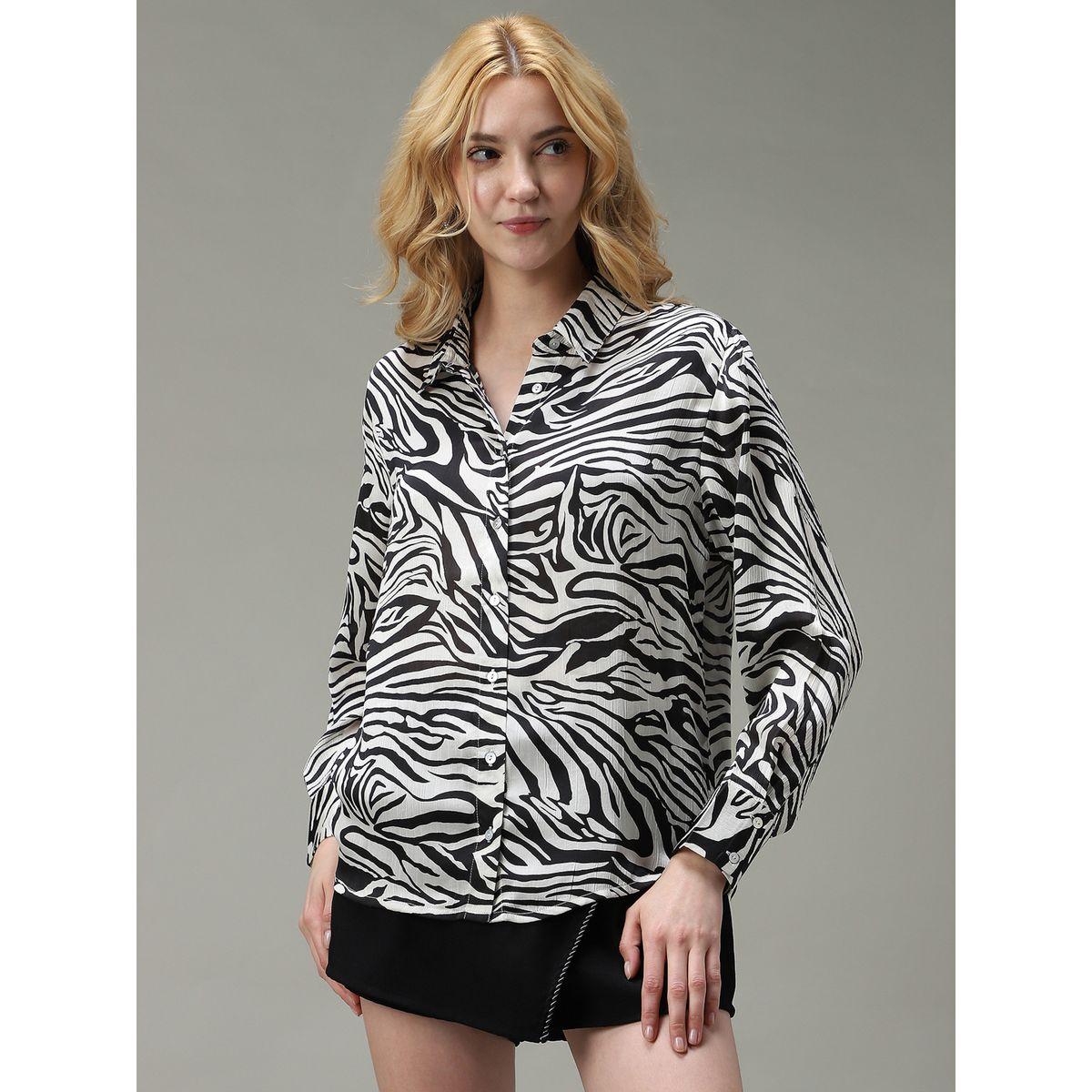 Outzidr X Styli Black Animal Print Satin Shirt-women-clothing-shirtsandblouses-shirts-image-1