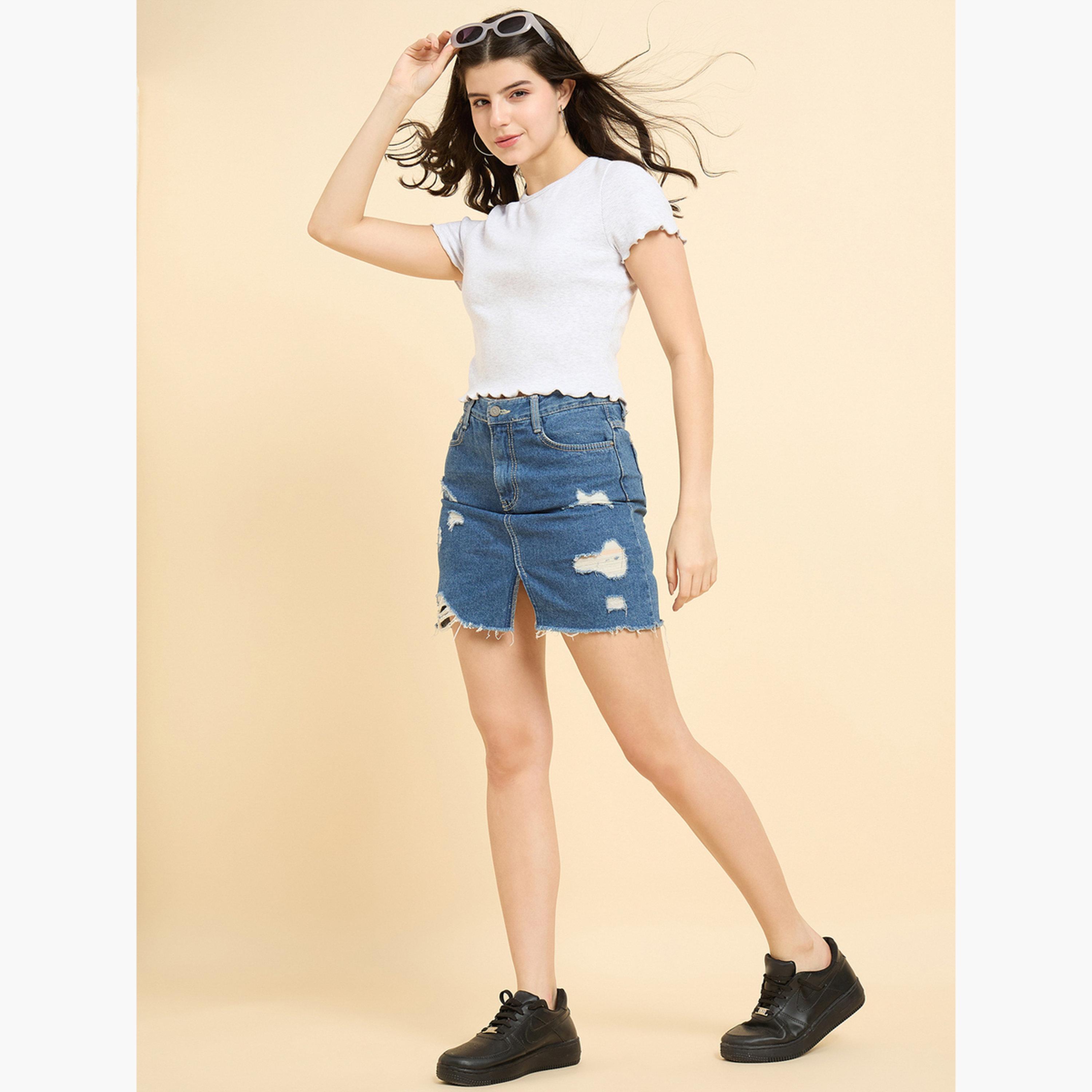 أوتزيدر × ستايلي - بلوزة رمادية مضلعة بحافة صدفية-women-clothing-tshirts-image-2
