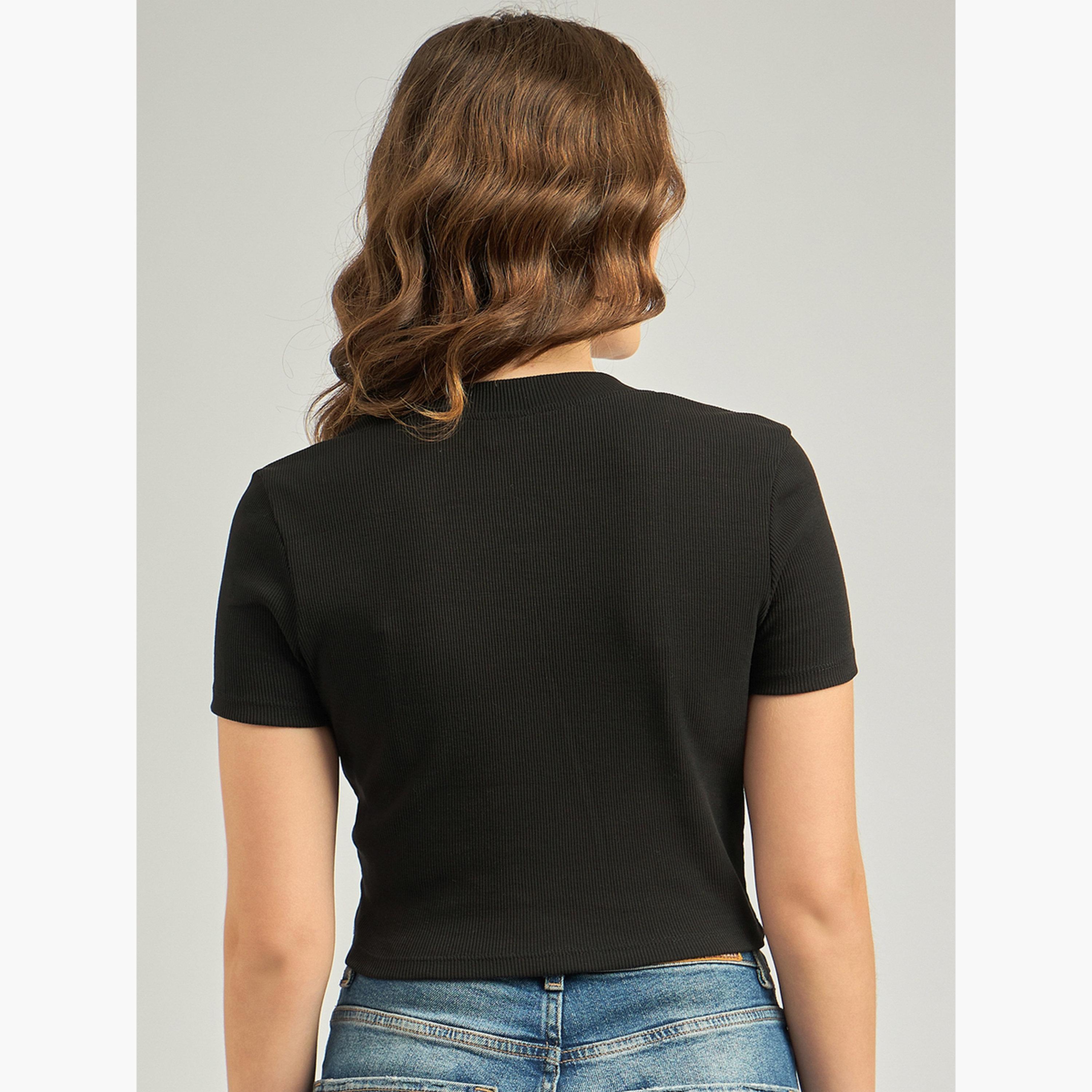 Outzidr X Styli Black Basic Fitted Ribbed Top-women-clothing-tshirts-image-5