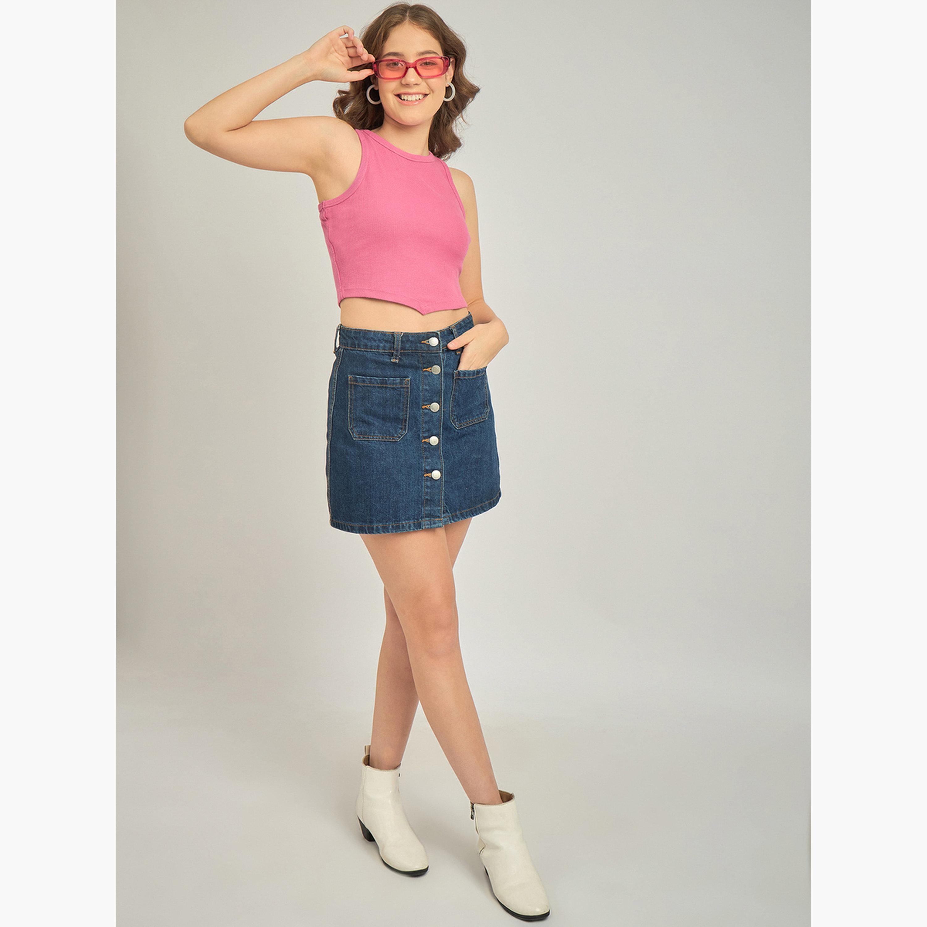 أوتزيدر × ستايلي - بلوزة بدون أكمام وردية اللون ذات حافة غير متماثلة-women-clothing-tshirts-image-2