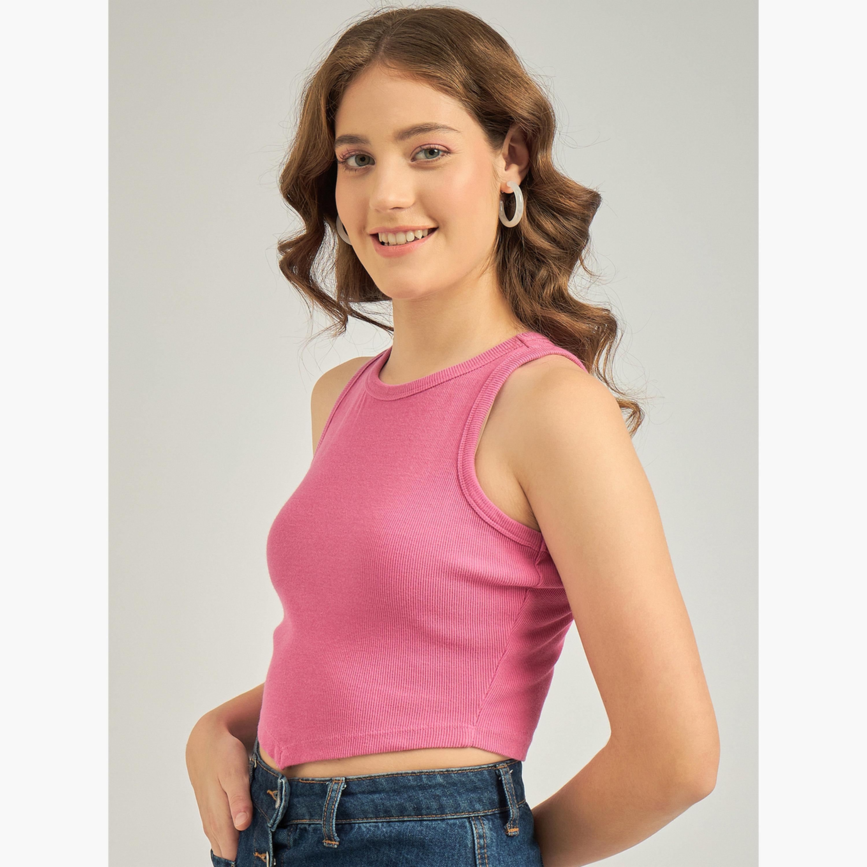 Outzidr X Styli Pink Asymmetric Hem Tank Top-women-clothing-tshirts-image-3