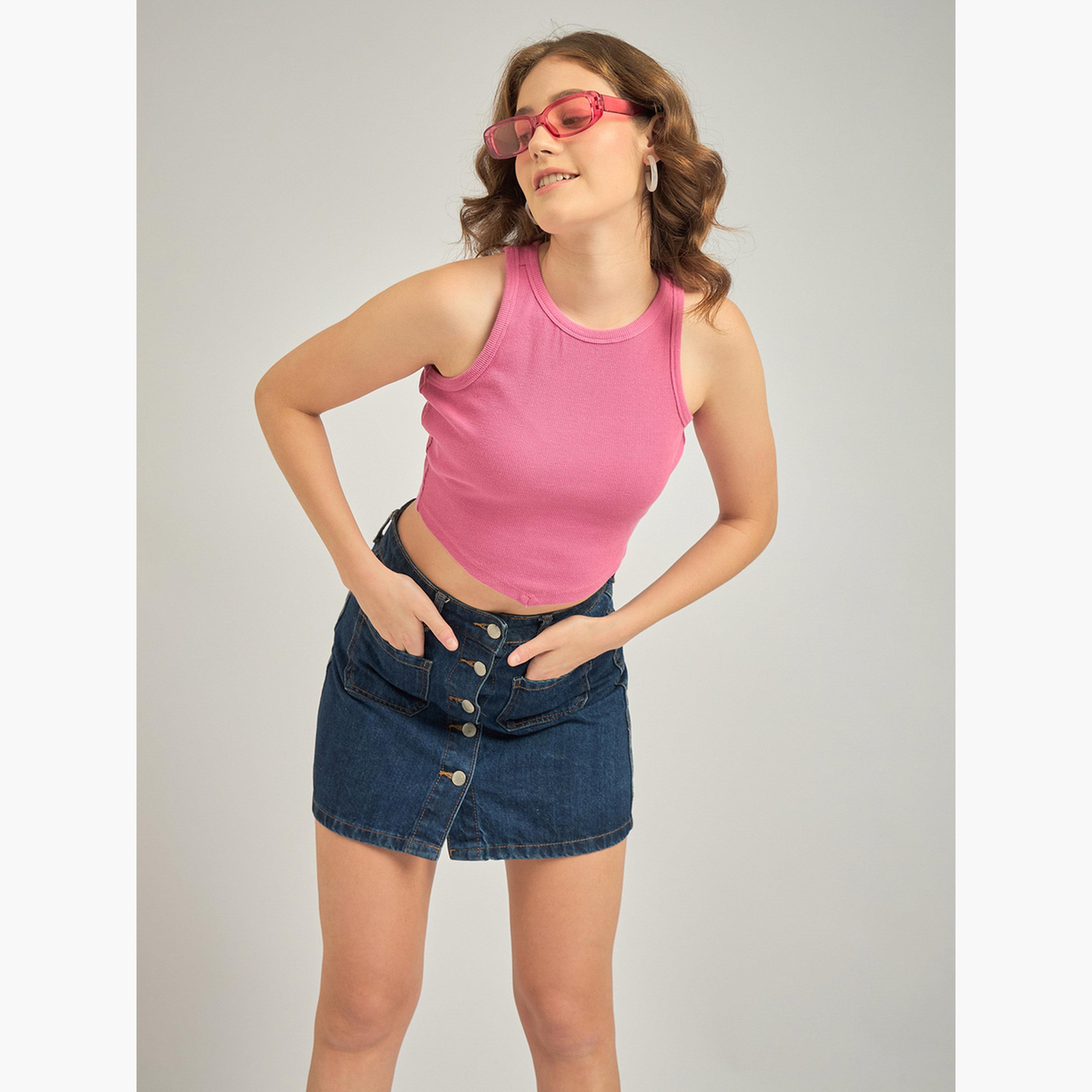 Outzidr X Styli Pink Asymmetric Hem Tank Top-women-clothing-tshirts-image-4