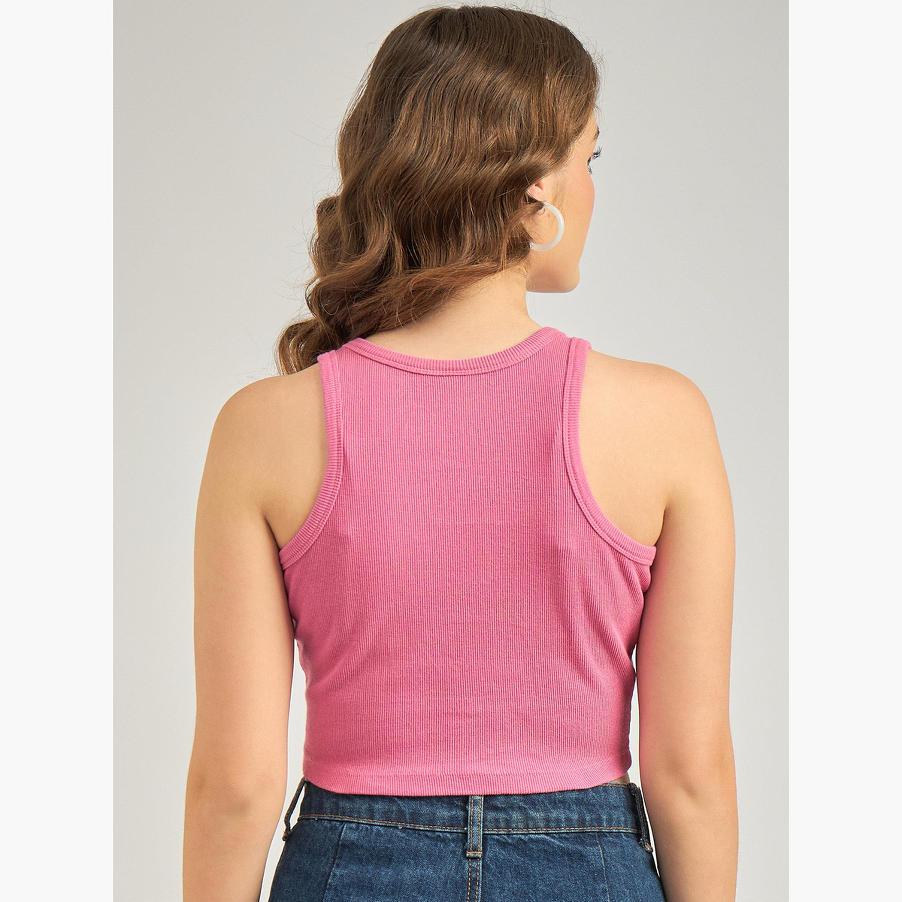 أوتزيدر × ستايلي - بلوزة بدون أكمام وردية اللون ذات حافة غير متماثلة-women-clothing-tshirts-image-6