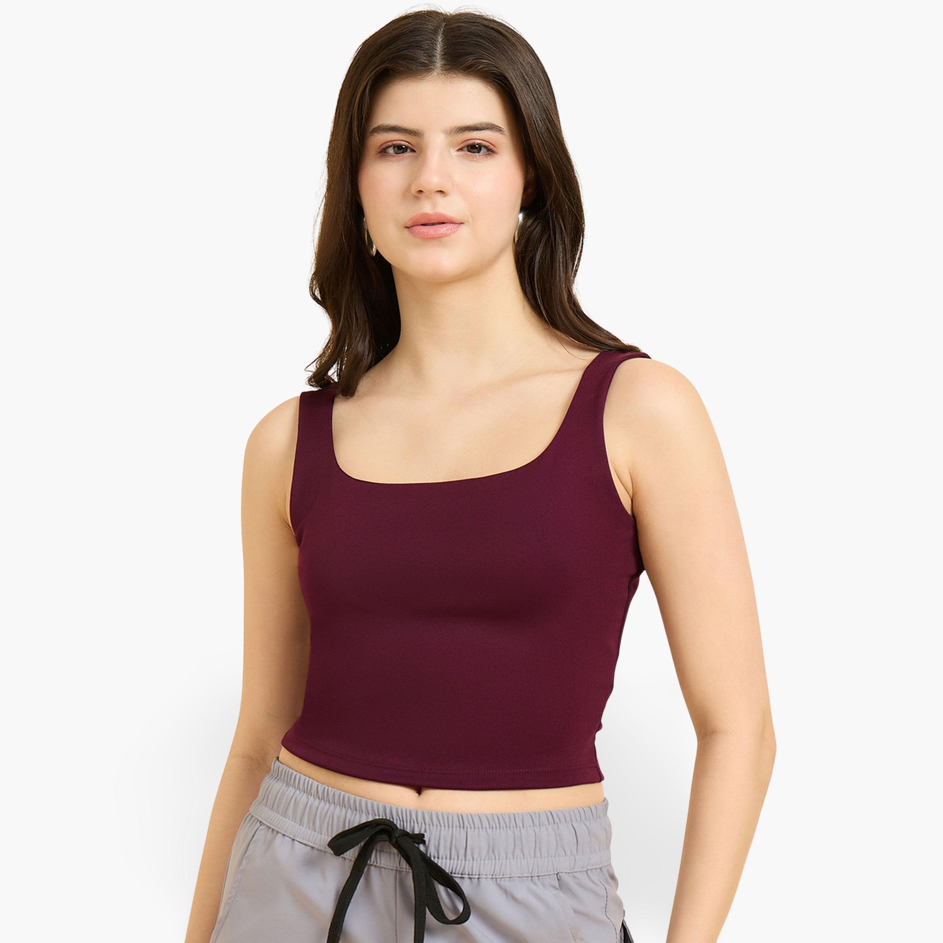 Outzidr X Styli Maroon Square Neck Tank Top-women-clothing-tshirts-image-1